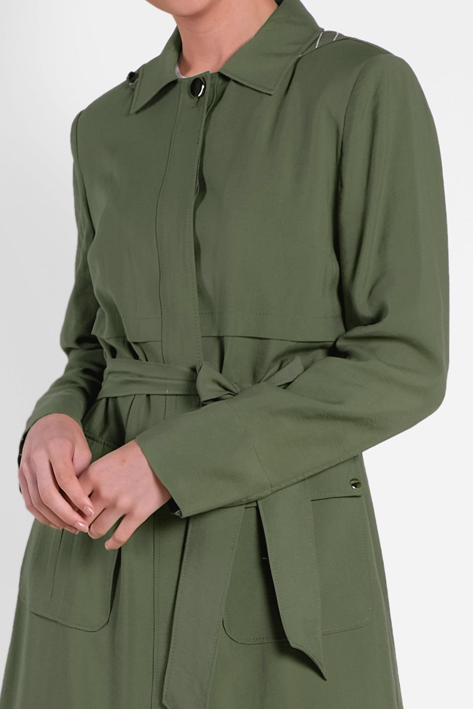 Hijab clothing KHAKI Hidden Button Hooded Overcoat 1453 