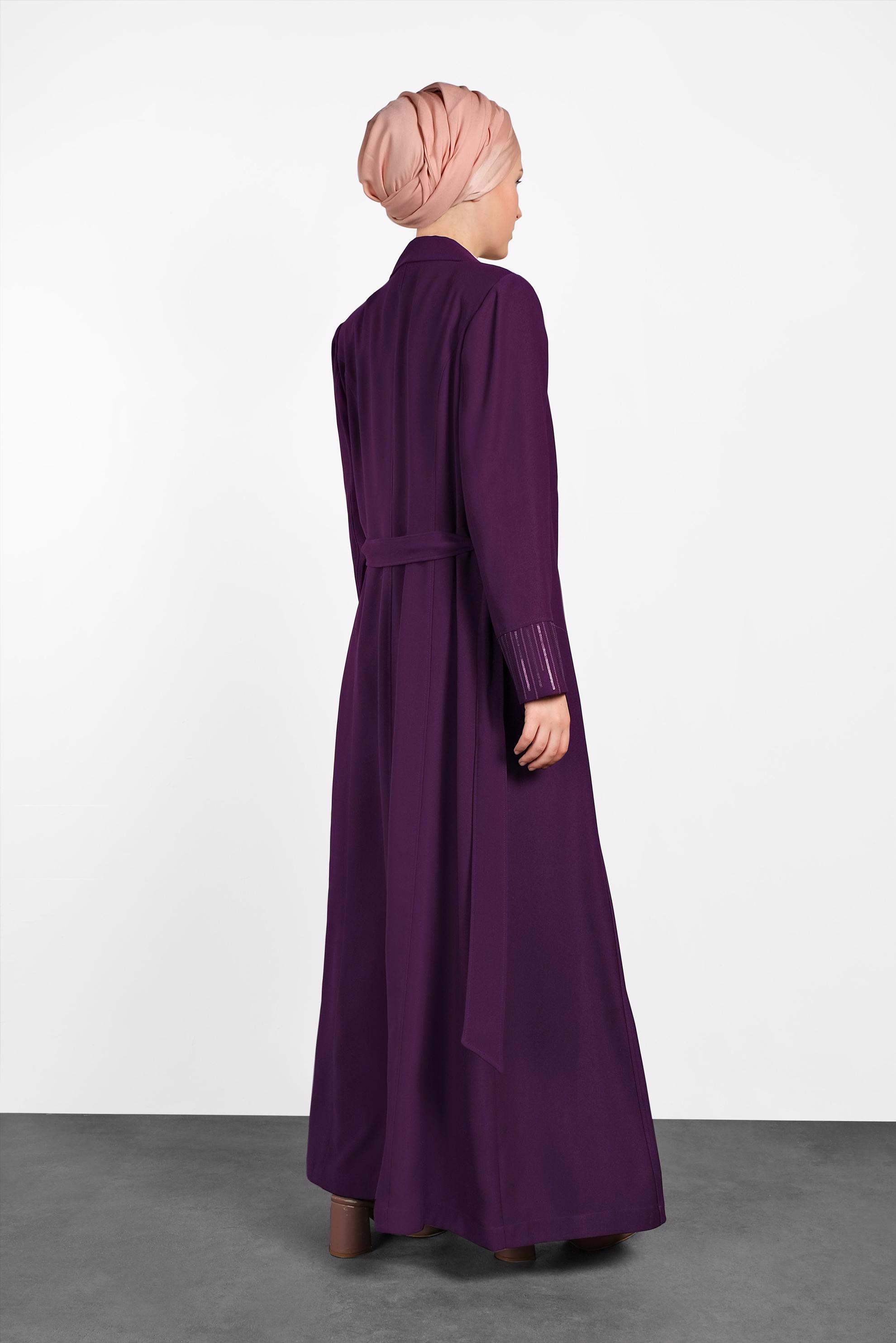 Tesettür giyim MOR GİZLİ DÜĞMELİ PARDESÜ 1455