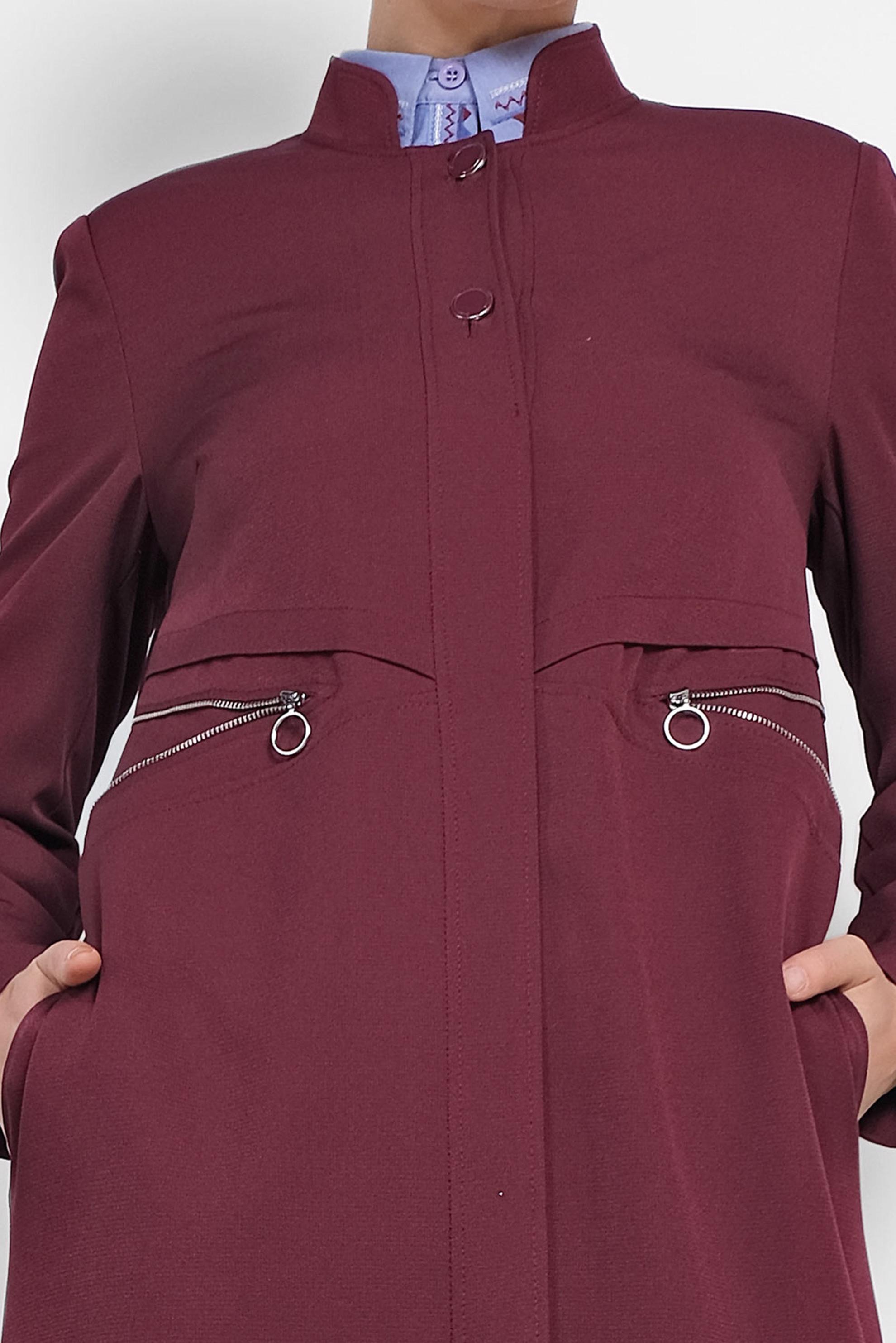 Tesettür giyim BORDO BEL VE SIRT FERMUAR DETAYLI PARDESÜ 1456 