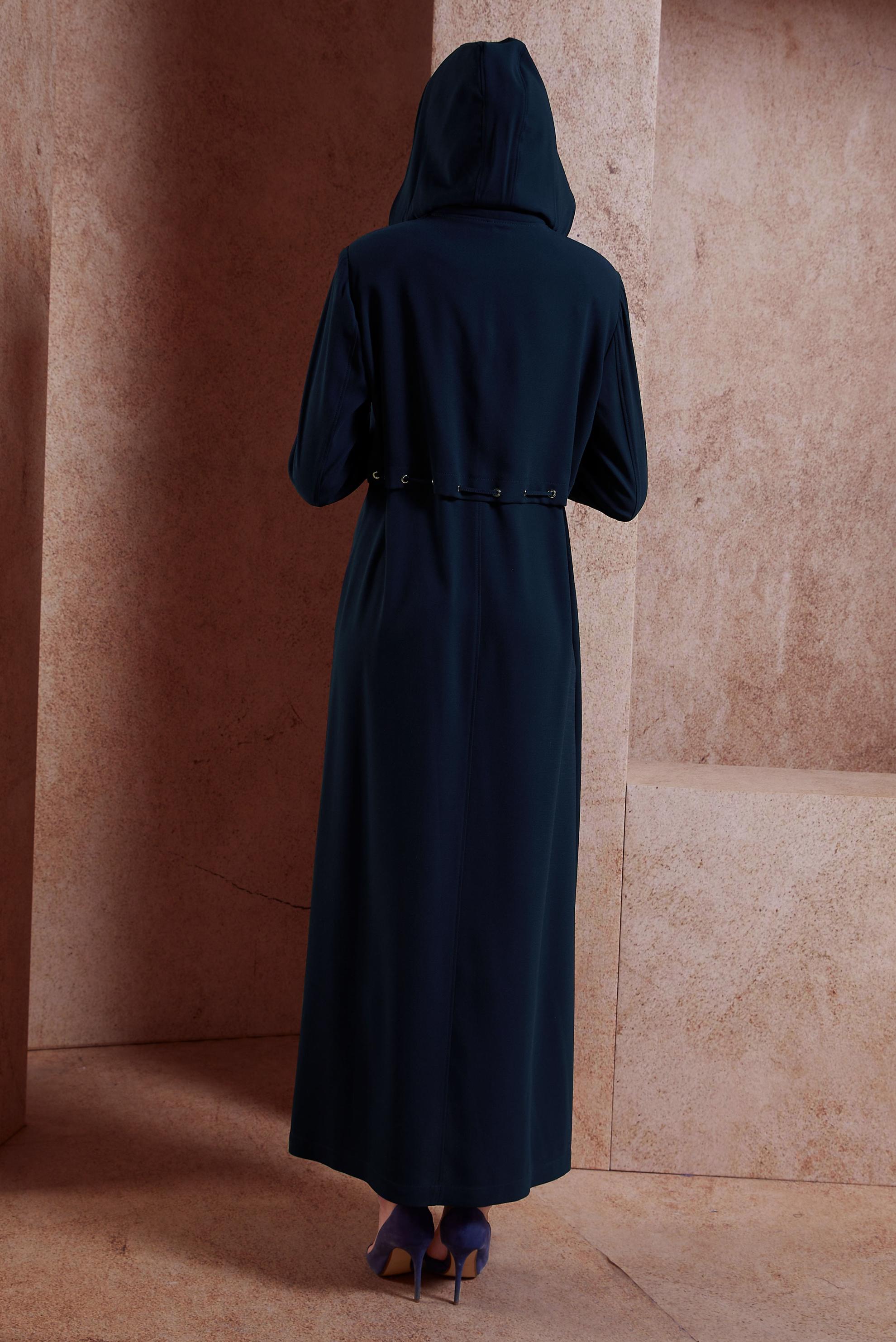 Tesettür giyim LACİVERT FERMUARLI KAPÜŞONLU PARDESÜ 1457