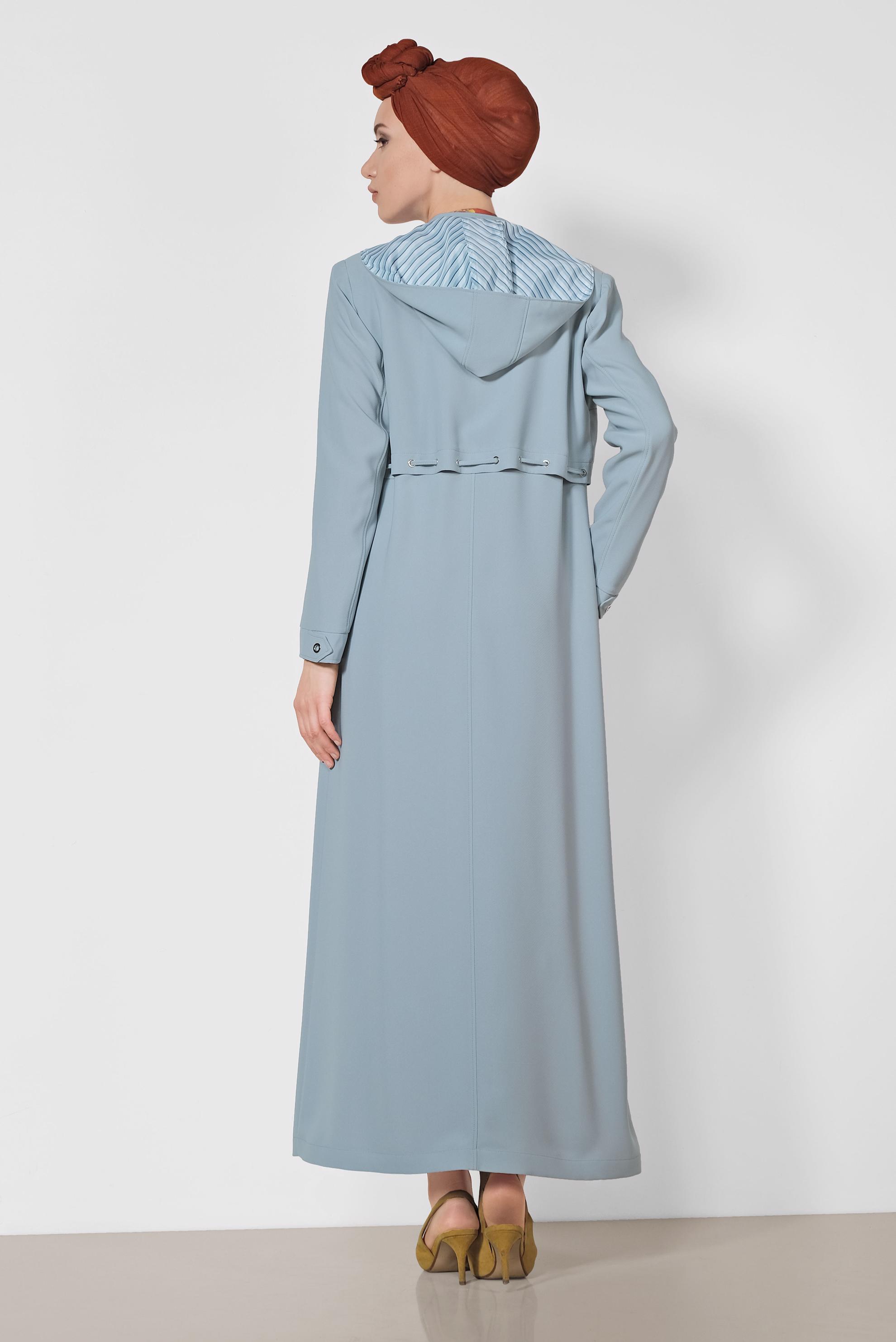 Tesettür giyim MAVİ FERMUARLI KAPÜŞONLU PARDESÜ 1457