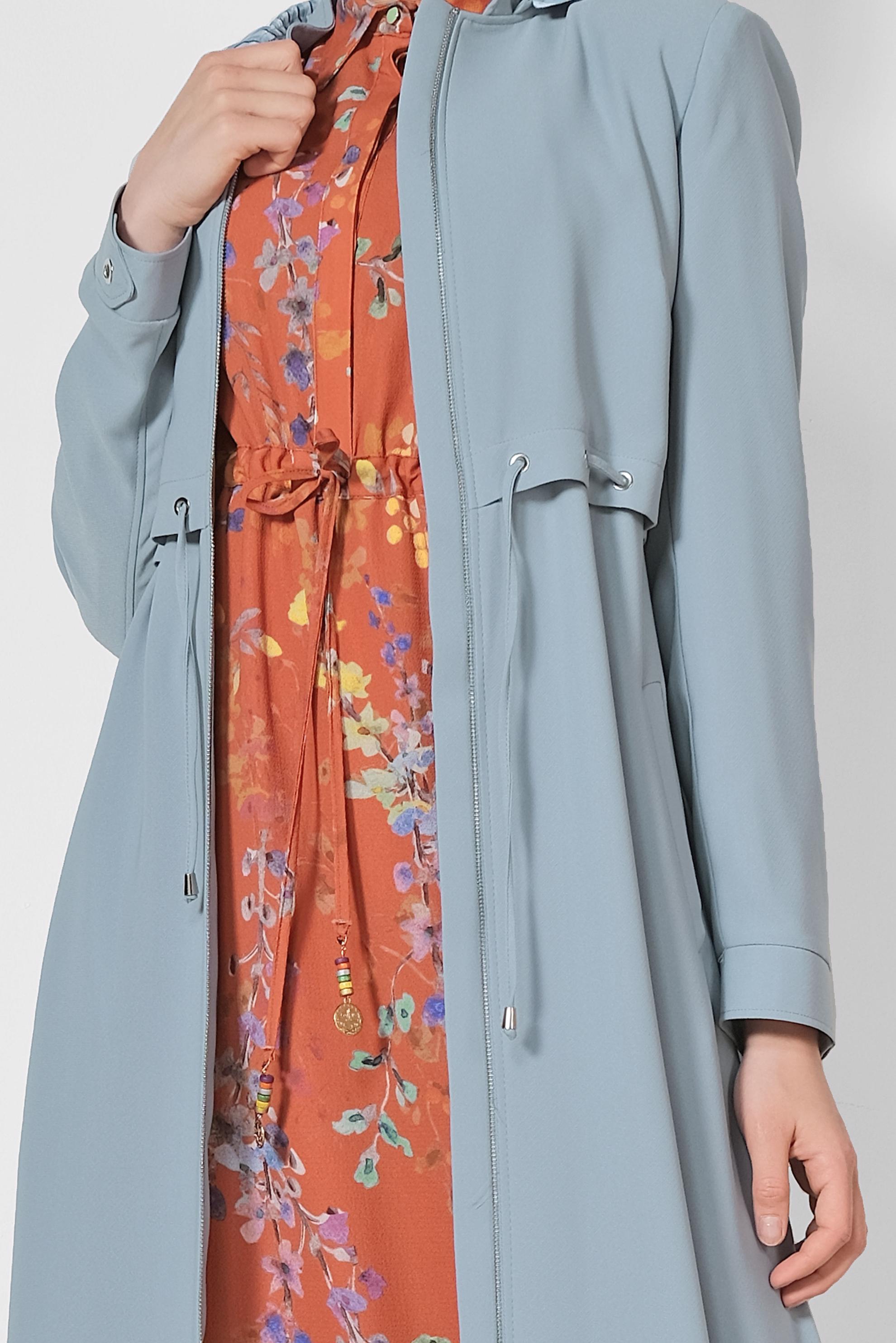 Tesettür giyim MAVİ FERMUARLI KAPÜŞONLU PARDESÜ 1457