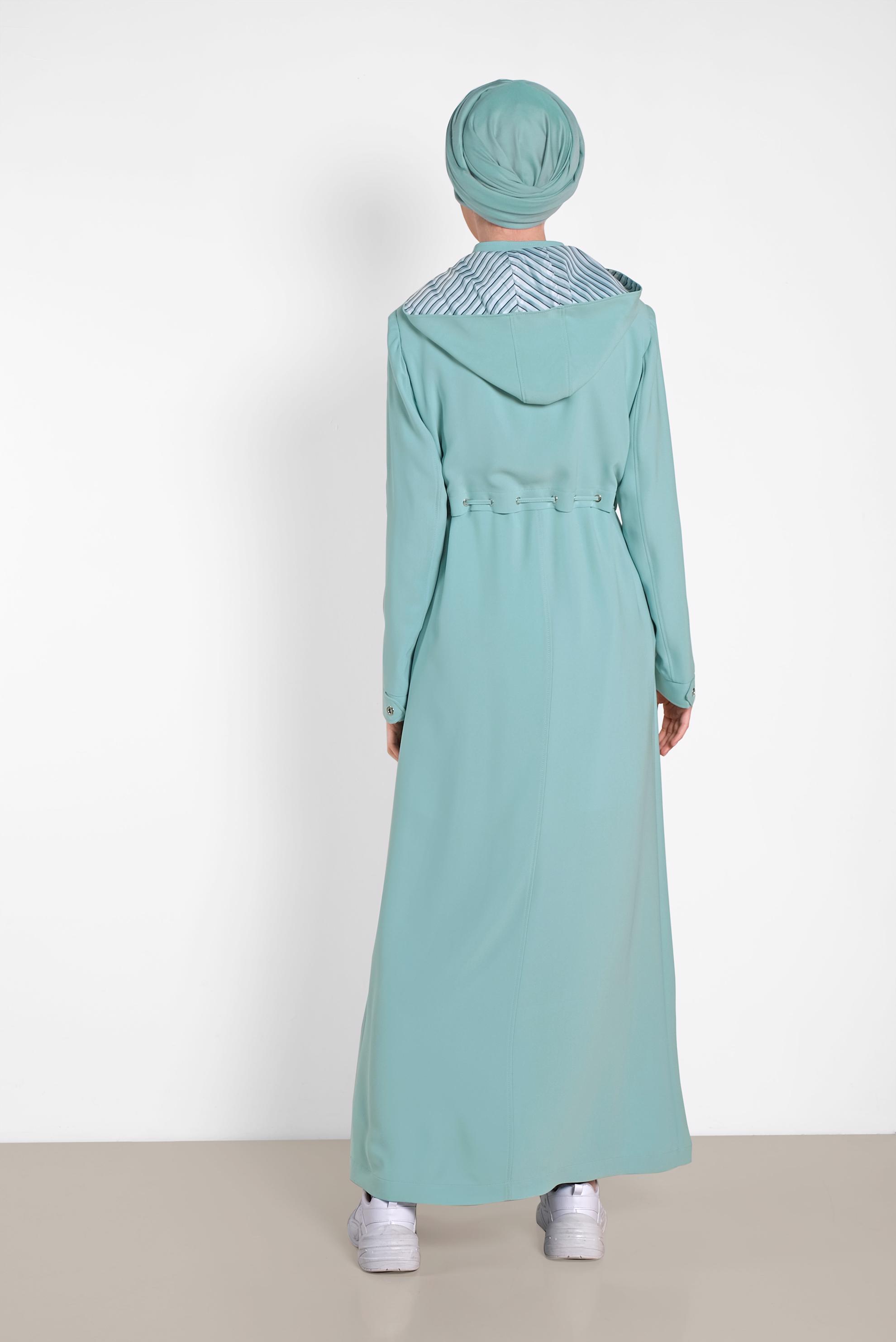 Hijab clothing GREEN ZIPPERED HOODED TOPCOAT 1457