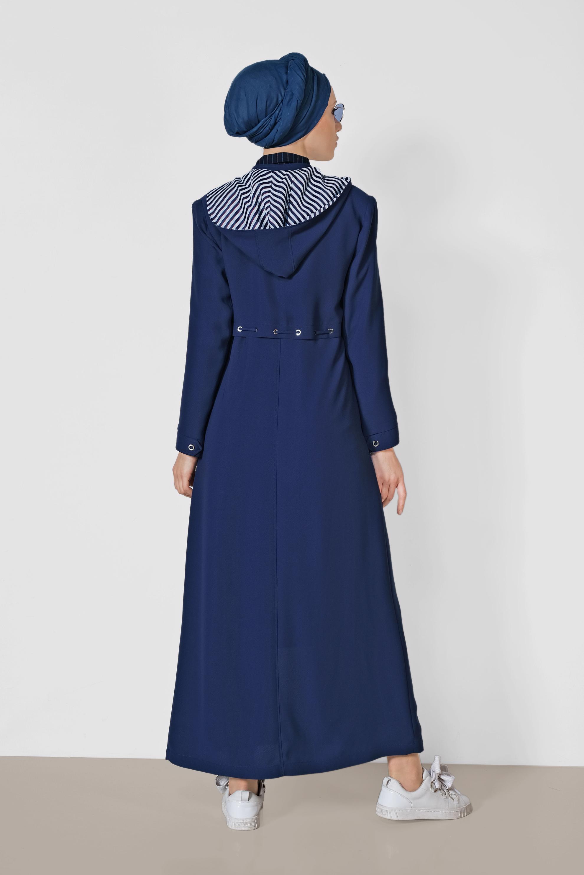 Tesettür giyim LACİVERT FERMUARLI KAPÜŞONLU PARDESÜ 1457