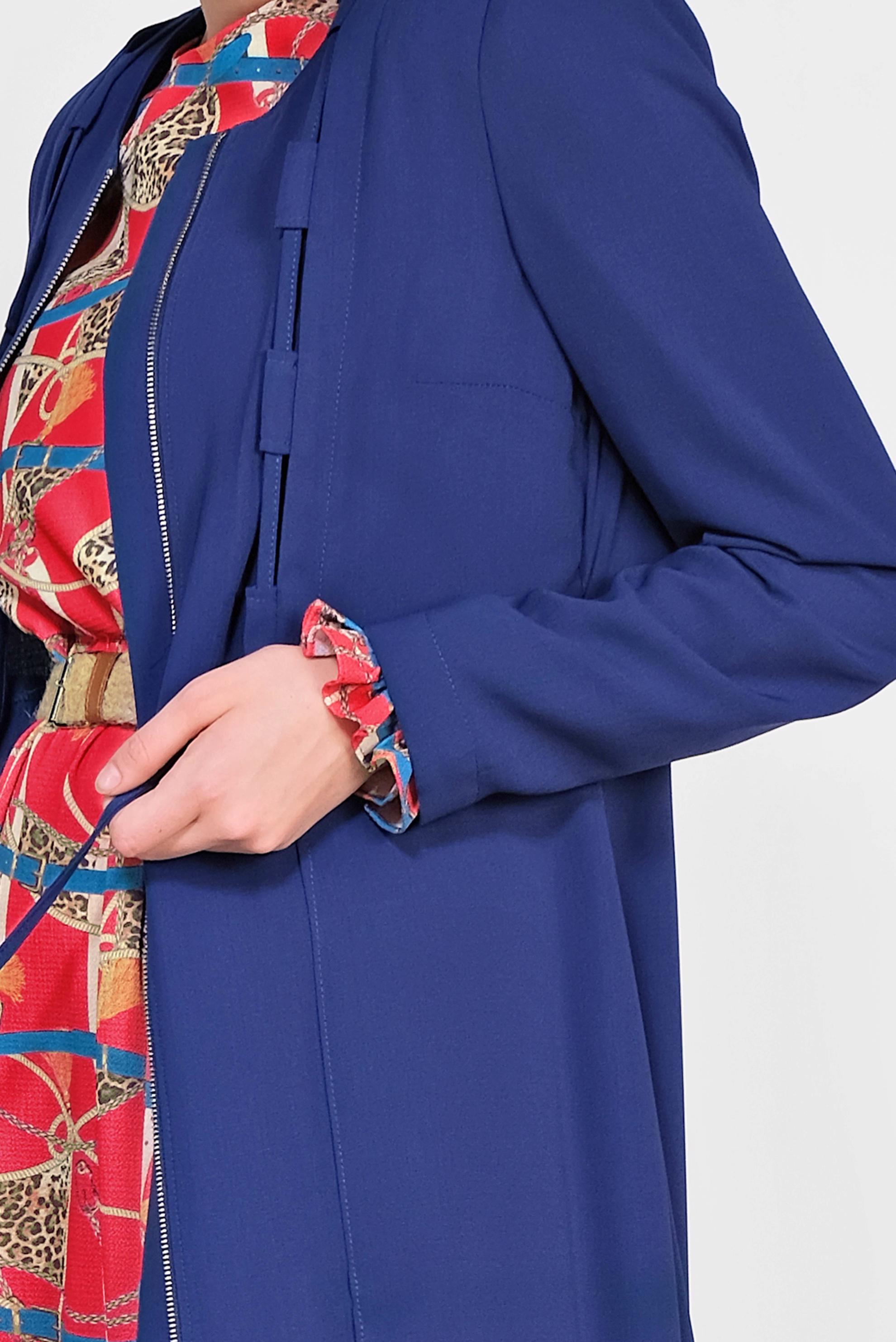 Hijab clothing NAVY BLUE Laced Zippered Overcoat 1458 