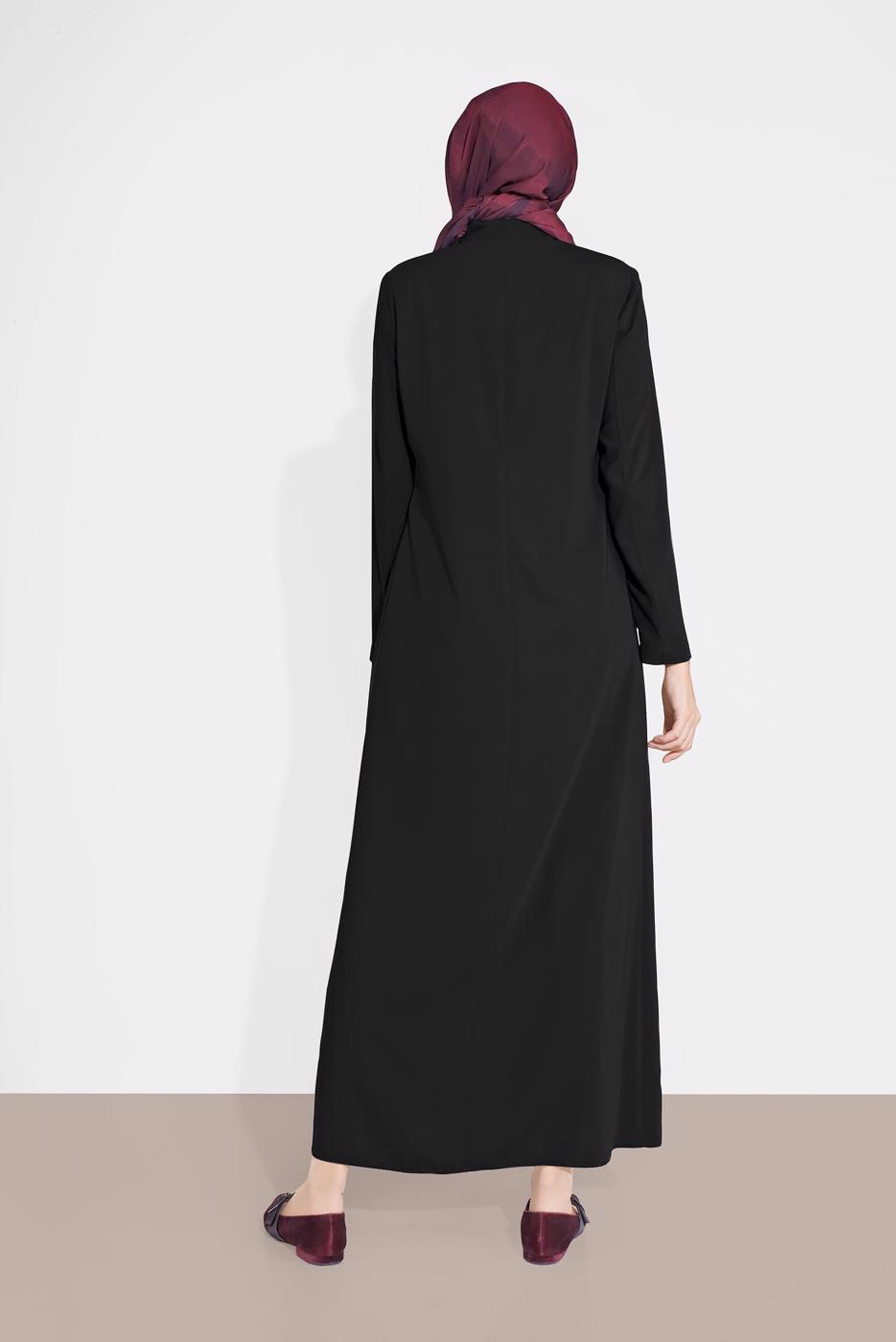 Tesettür giyim SİYAH GİZLİ DÜĞMELİ CEPLİ PARDESÜ 1461	