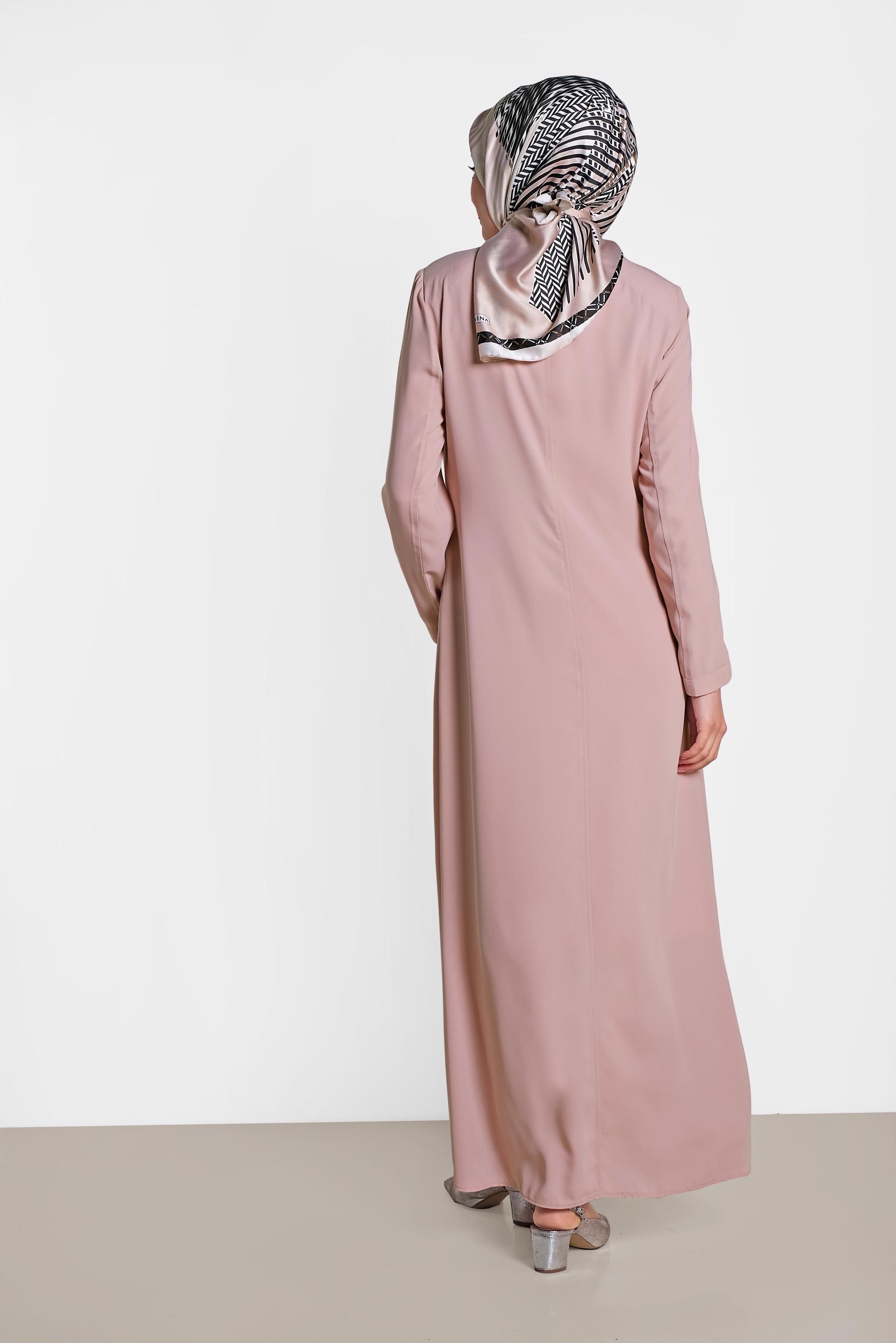 Tesettür giyim PUDRA GİZLİ DÜĞMELİ CEPLİ PARDESÜ 1461	