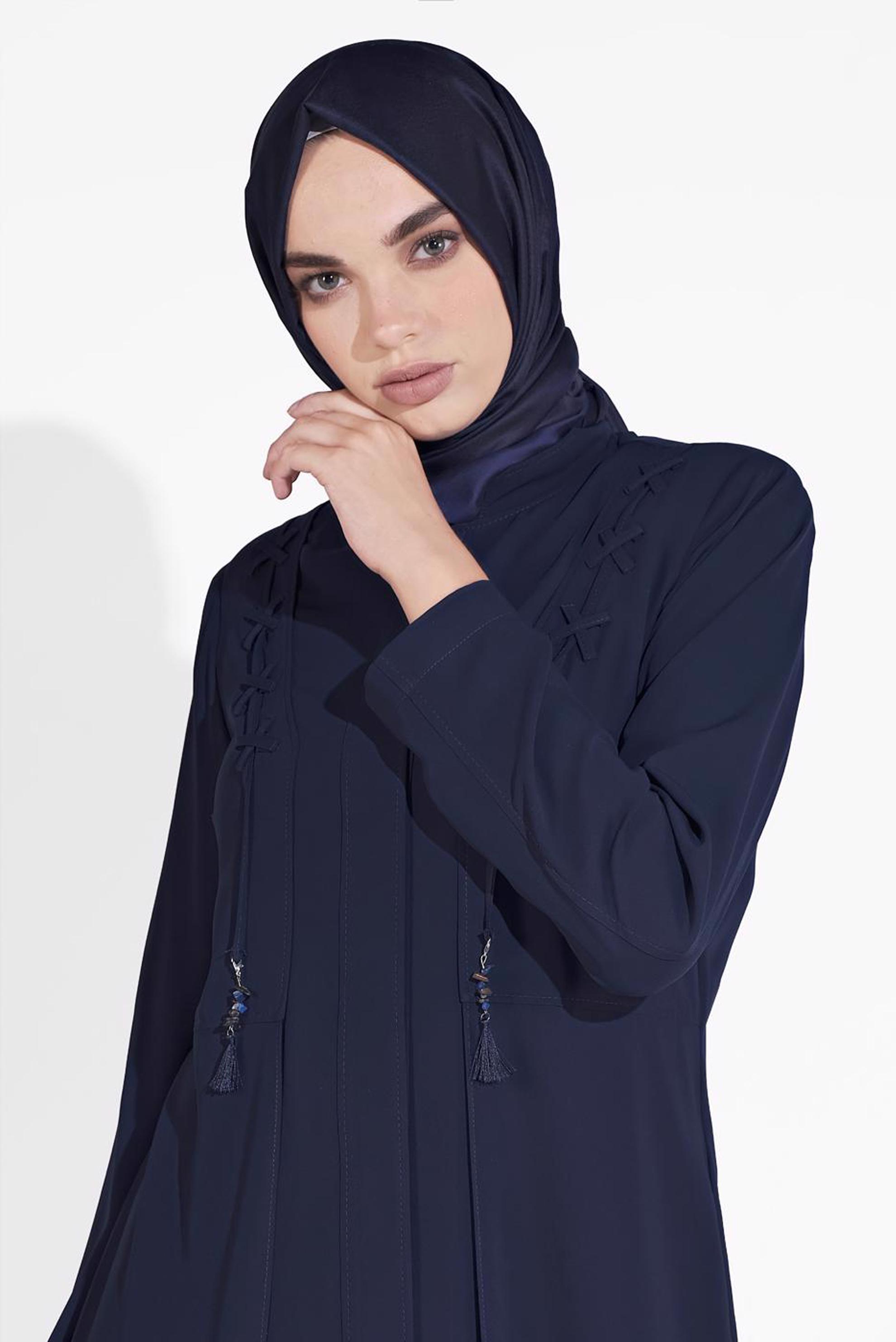 Tesettür giyim LACİVERT GİZLİ DÜĞMELİ CEPLİ PARDESÜ 1461	