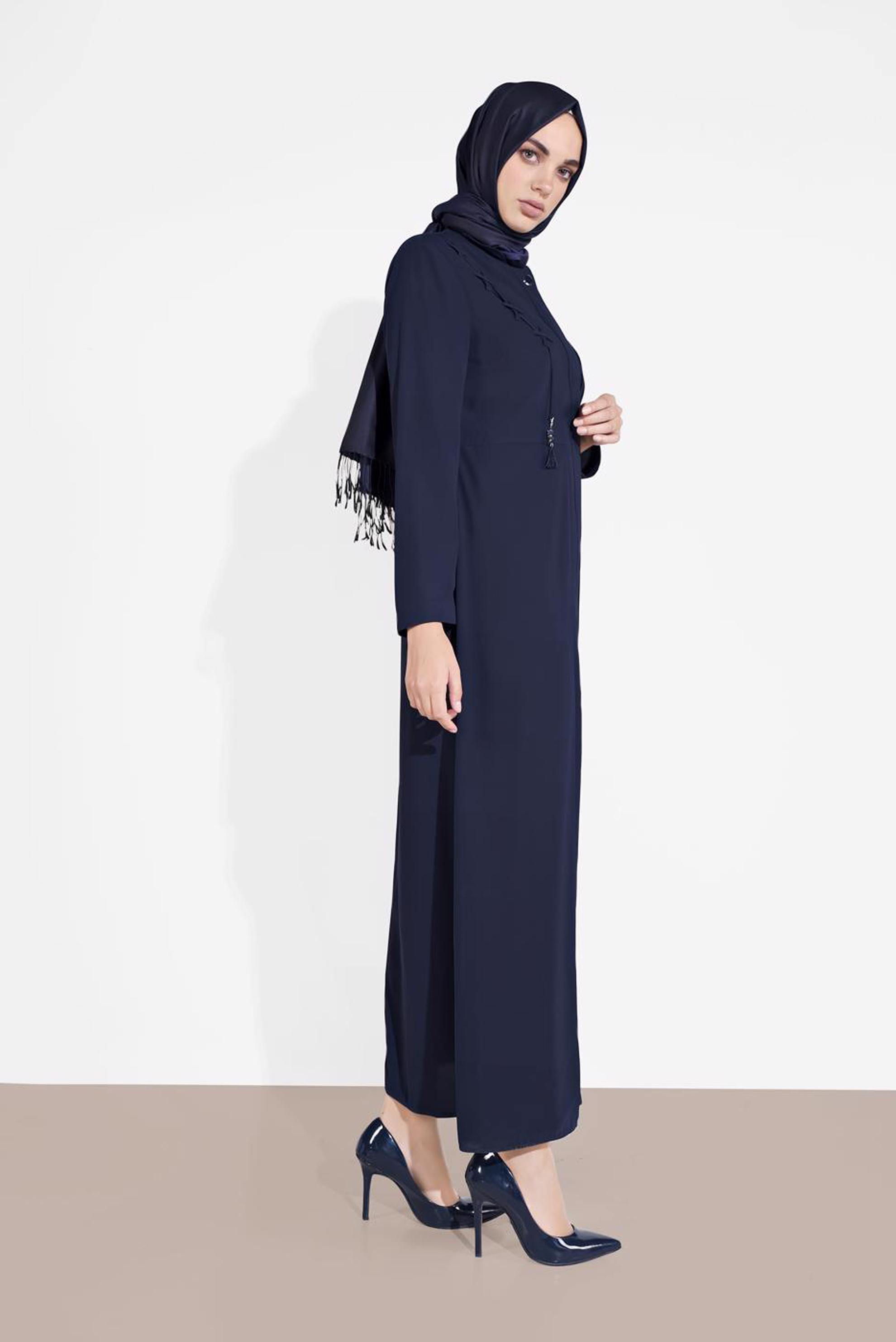 Tesettür giyim LACİVERT GİZLİ DÜĞMELİ CEPLİ PARDESÜ 1461	