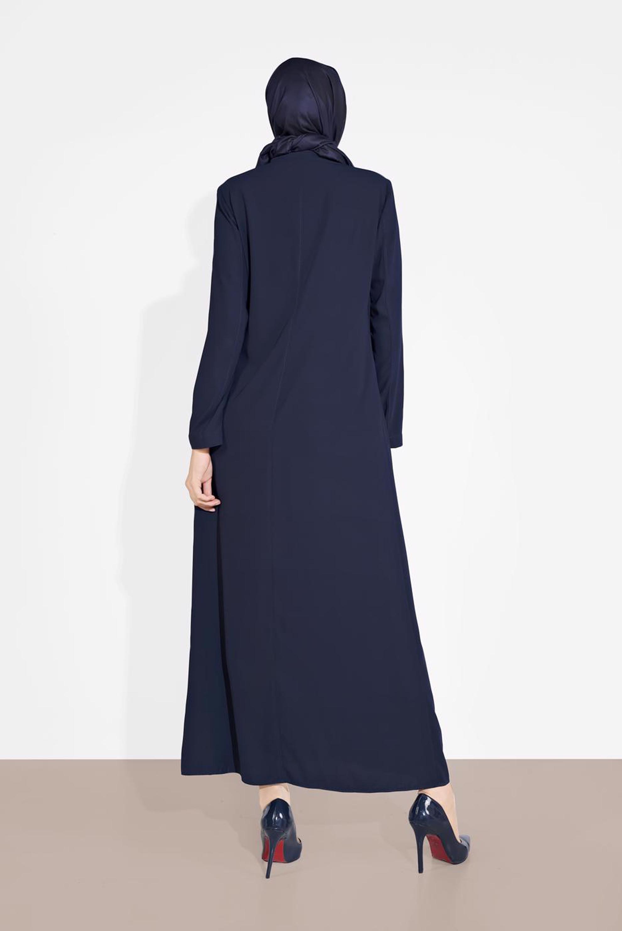 Tesettür giyim LACİVERT GİZLİ DÜĞMELİ CEPLİ PARDESÜ 1461	