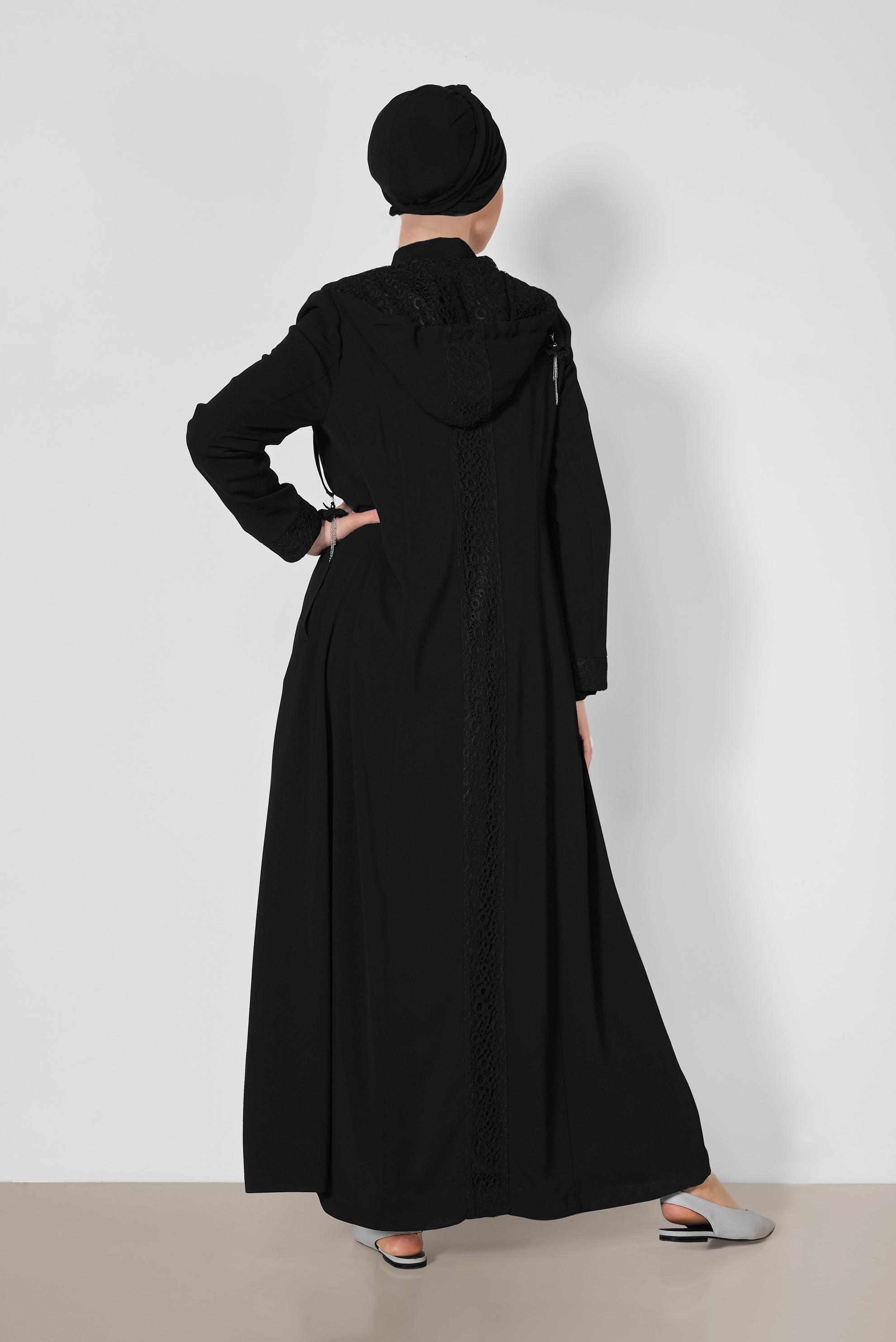 Tesettür giyim SİYAH DANTEL DETAYLI PARDESÜ 1462