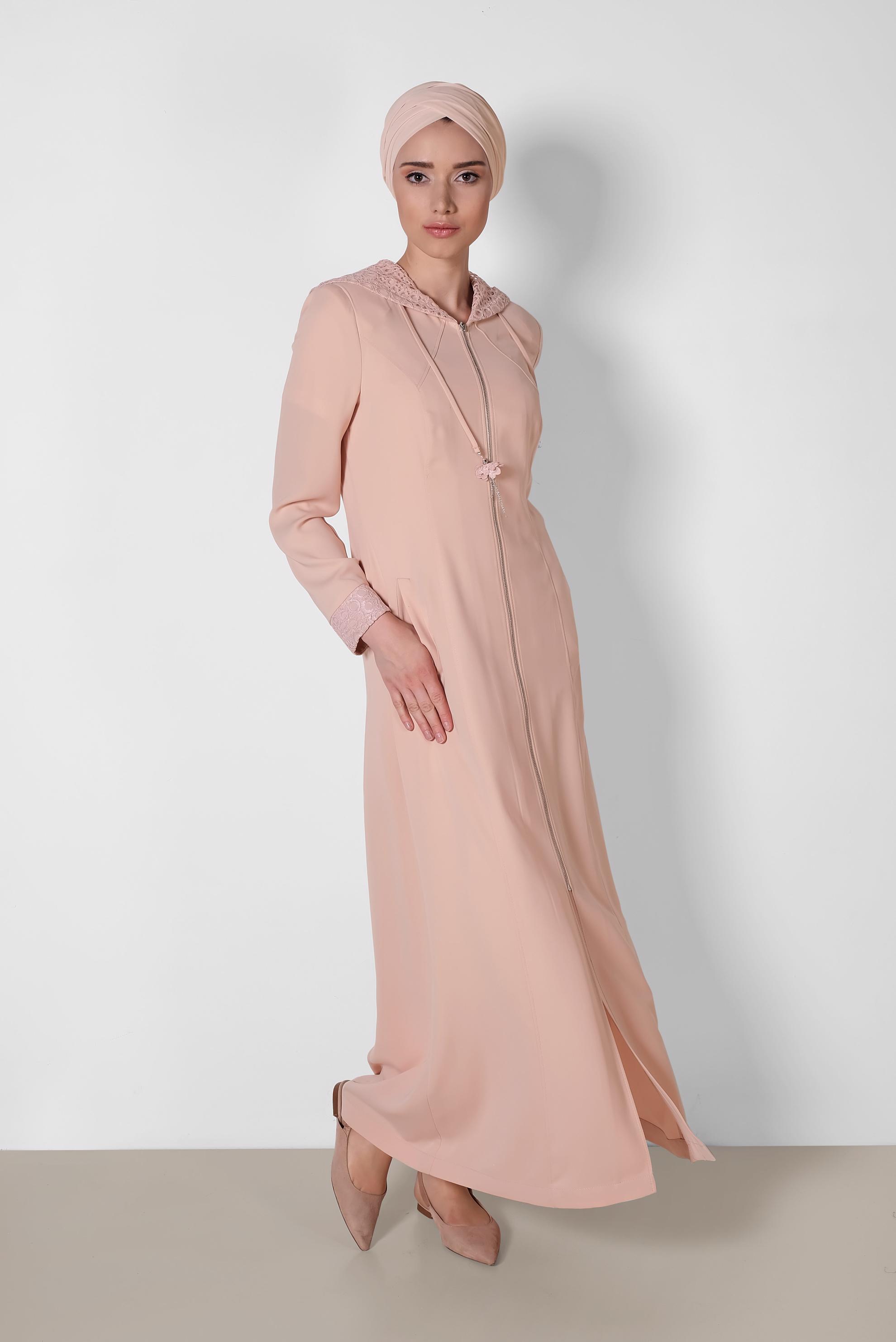 Tesettür giyim PUDRA DANTEL DETAYLI PARDESÜ 1462