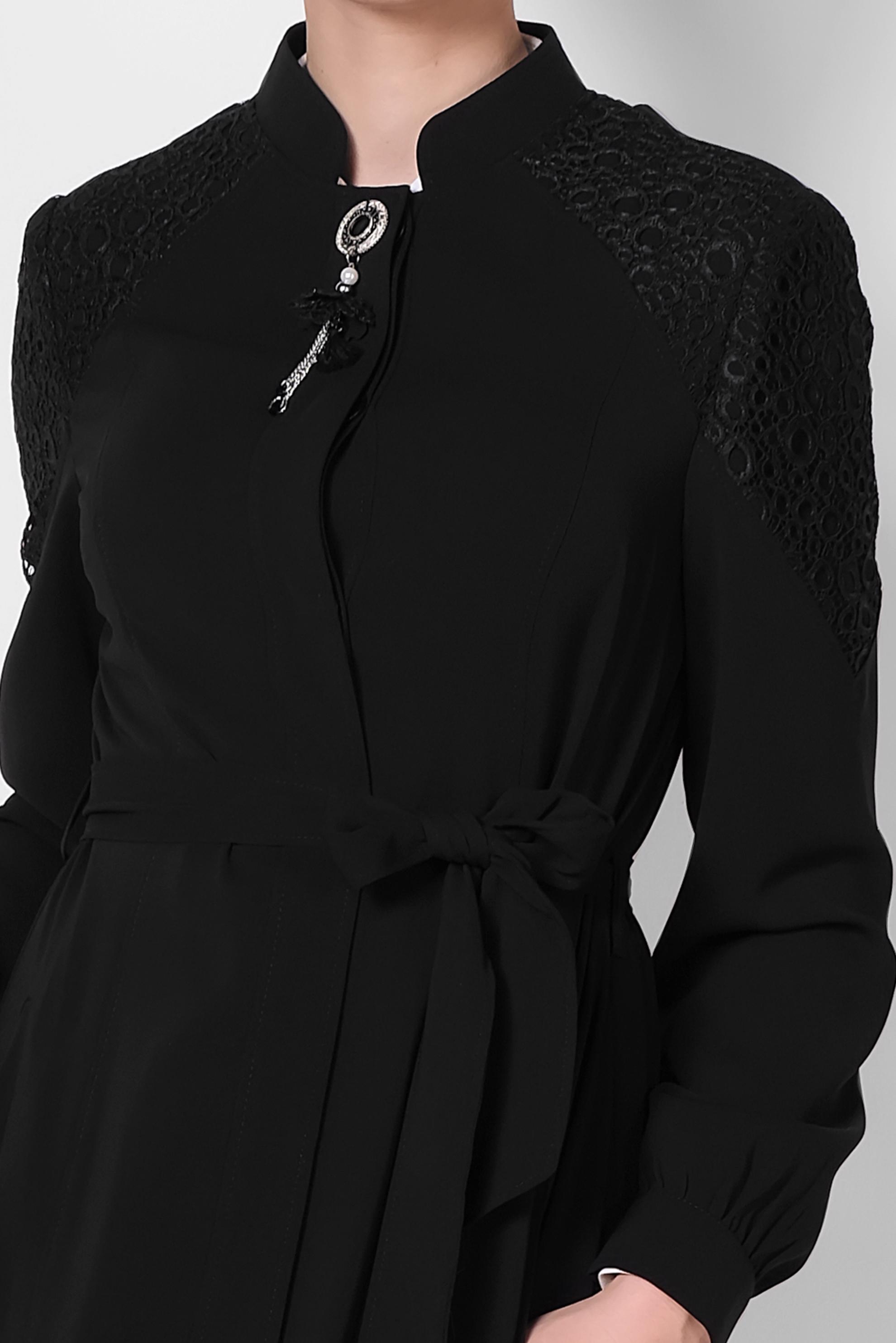 Tesettür giyim SİYAH BELİ KUŞAKLI GÜPÜRLÜ PARDESÜ 1464