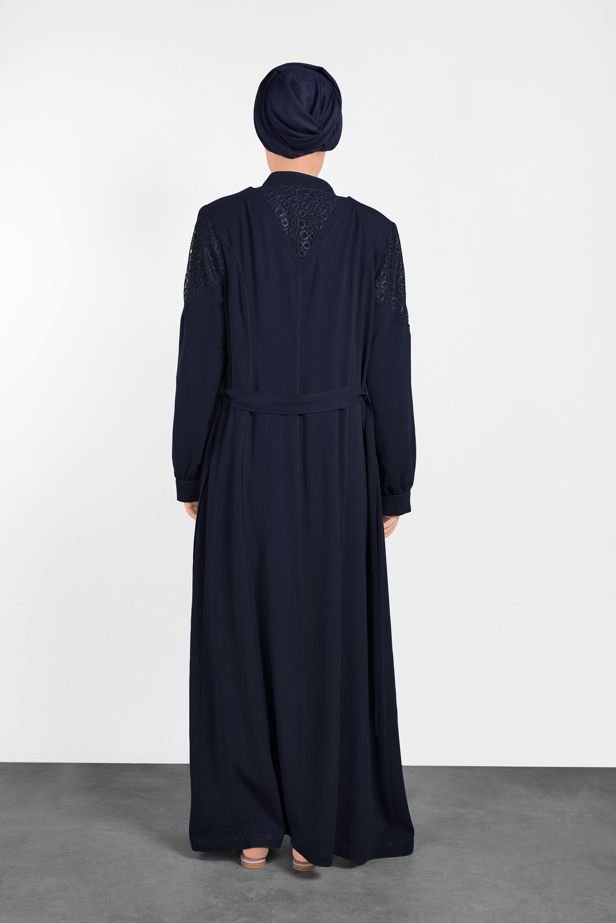 Tesettür giyim LACİVERT BELİ KUŞAKLI GÜPÜRLÜ PARDESÜ 1464