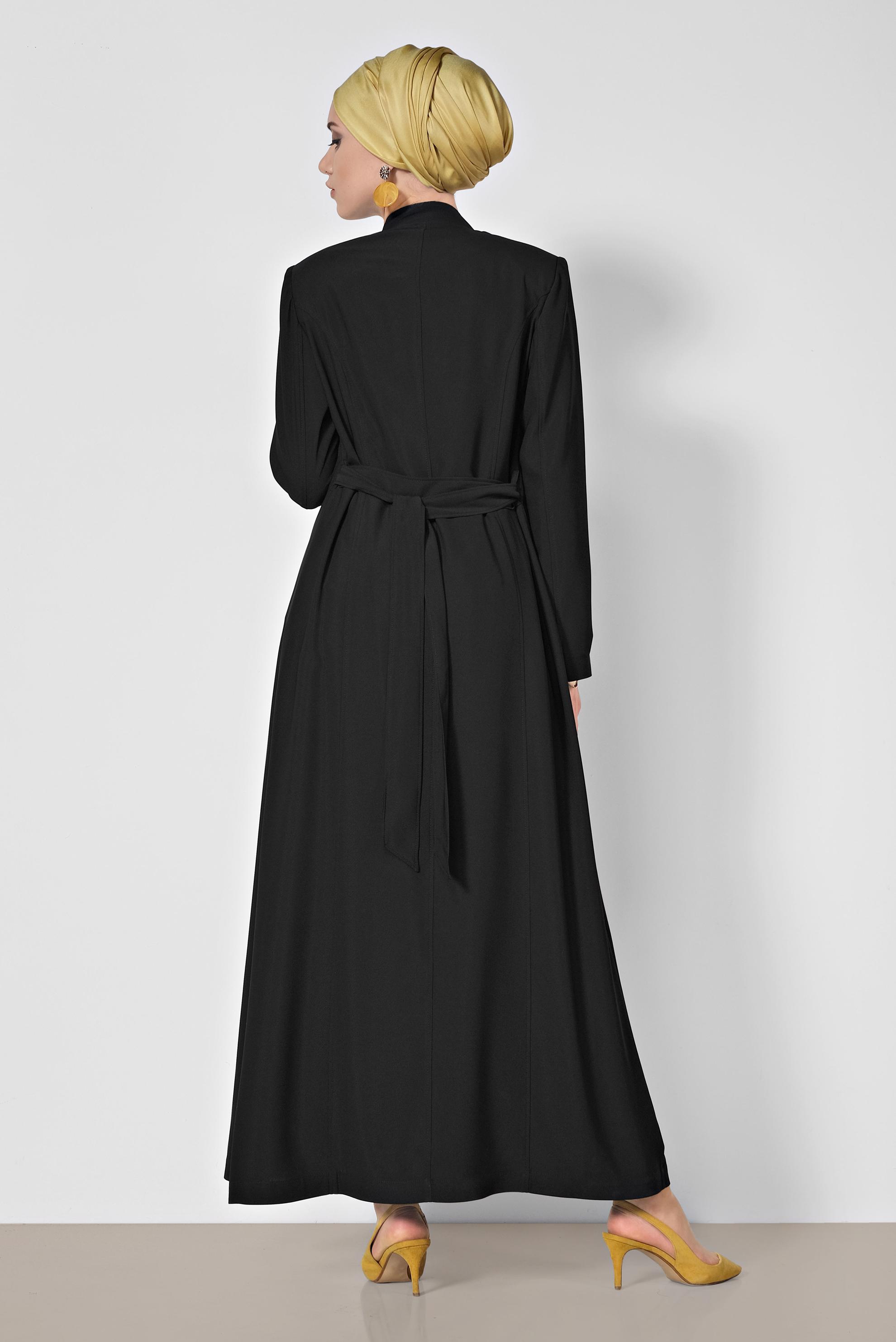 Tesettür giyim SİYAH GİZLİ DÜĞMELİ CEPLİ PARDESÜ 1466