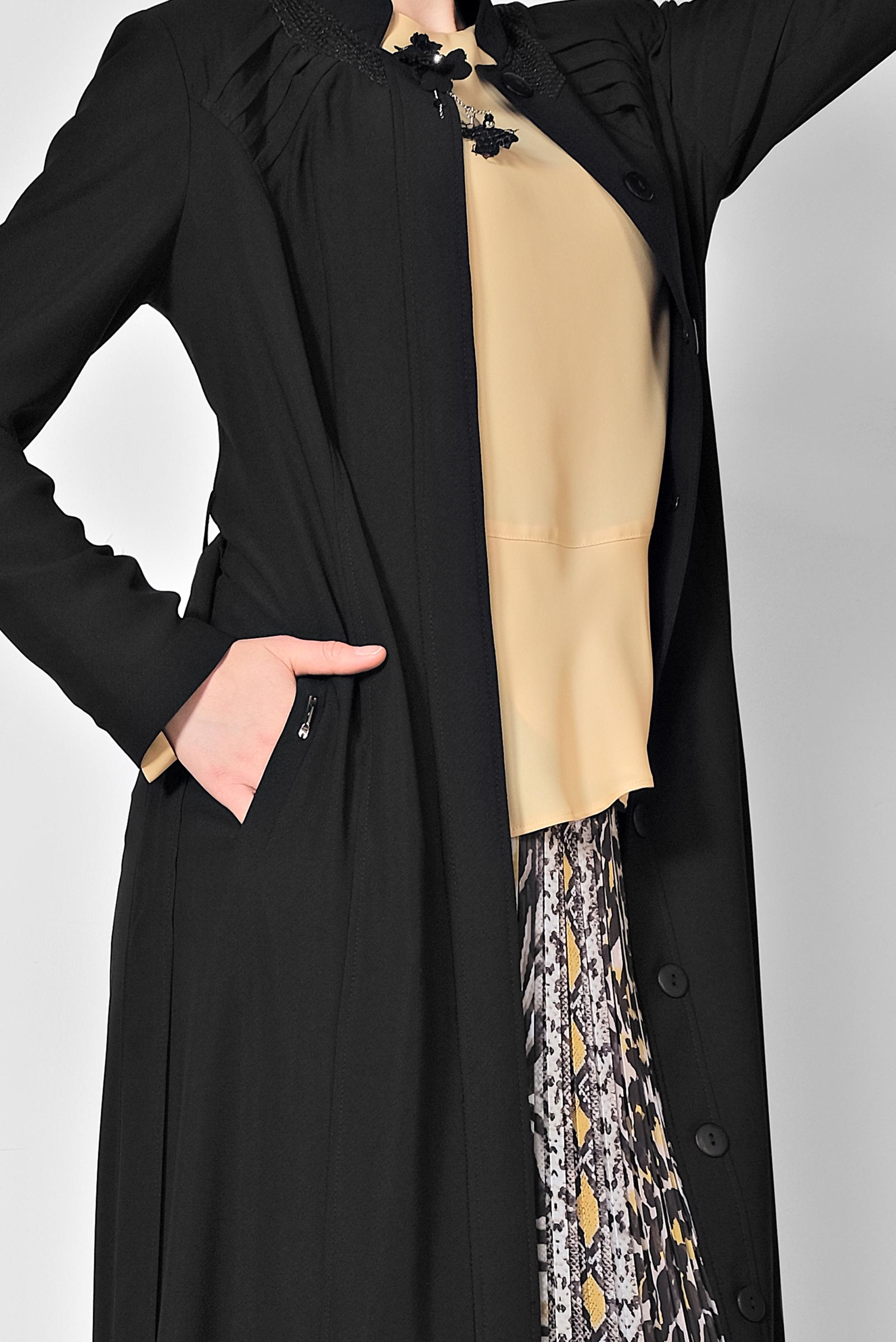 Tesettür giyim SİYAH GİZLİ DÜĞMELİ CEPLİ PARDESÜ 1466