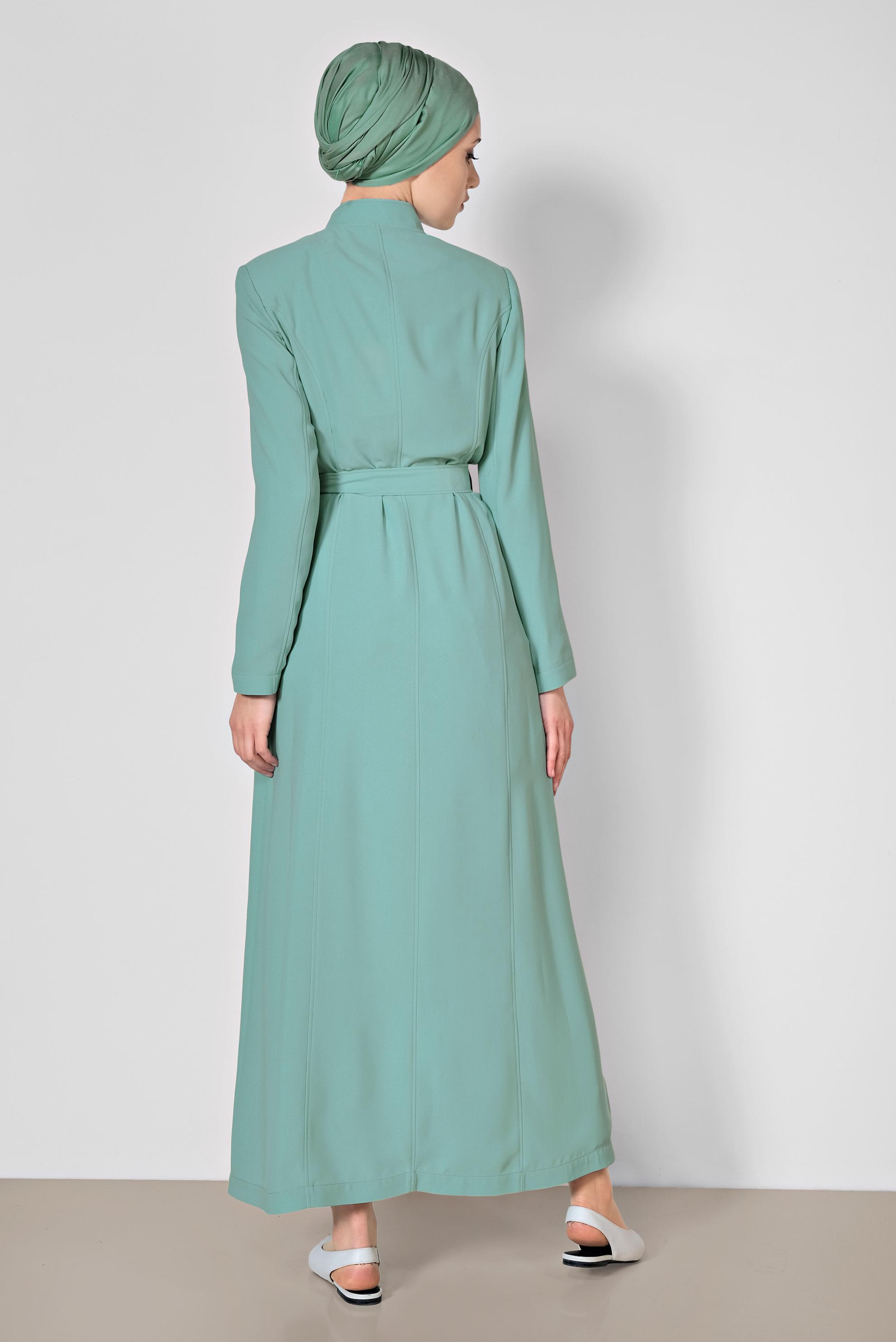 Tesettür giyim MAVİ GİZLİ DÜĞMELİ CEPLİ PARDESÜ 1466