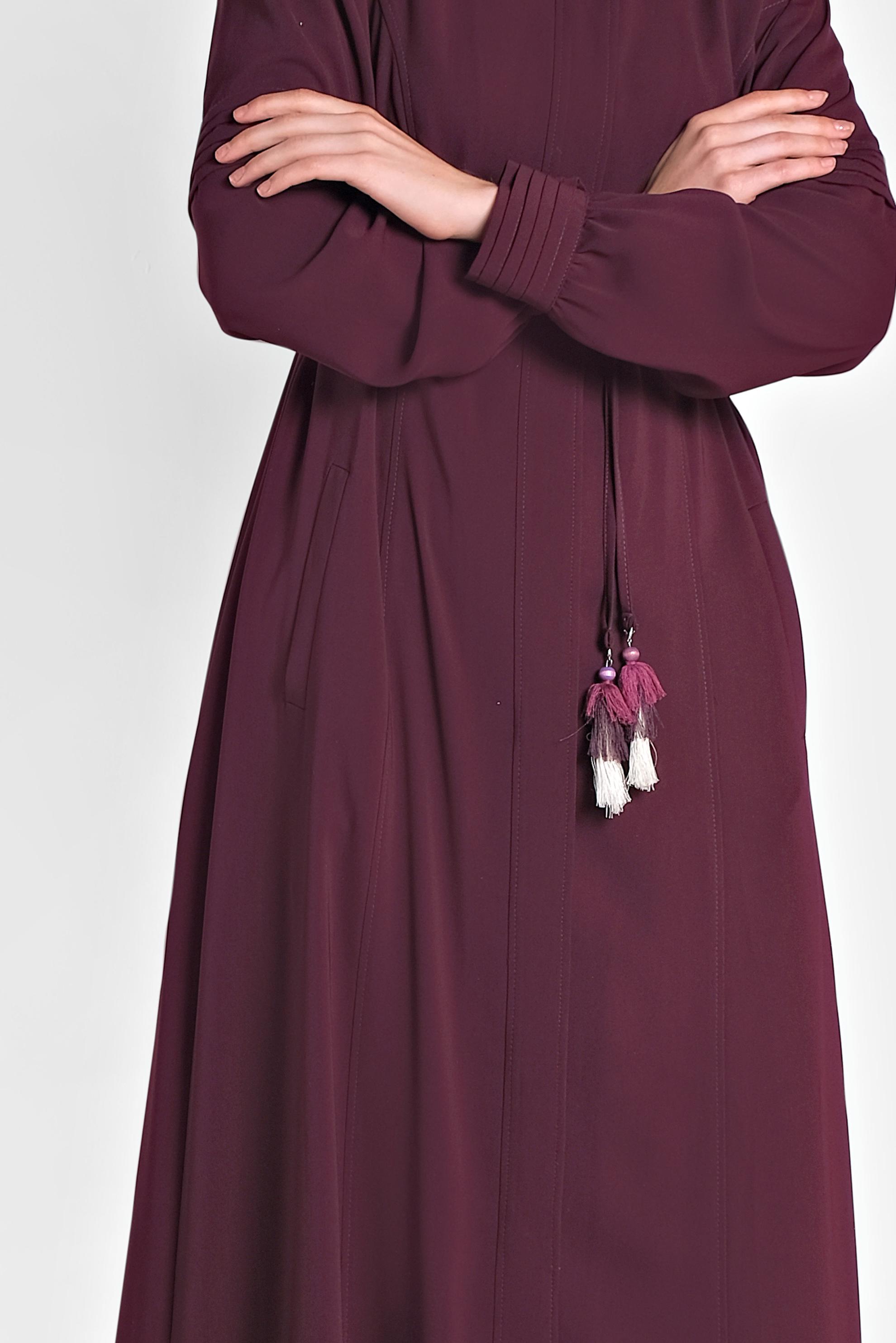 Tesettür giyim BORDO GİZLİ DÜĞMELİ CEPLİ PARDESÜ 1467