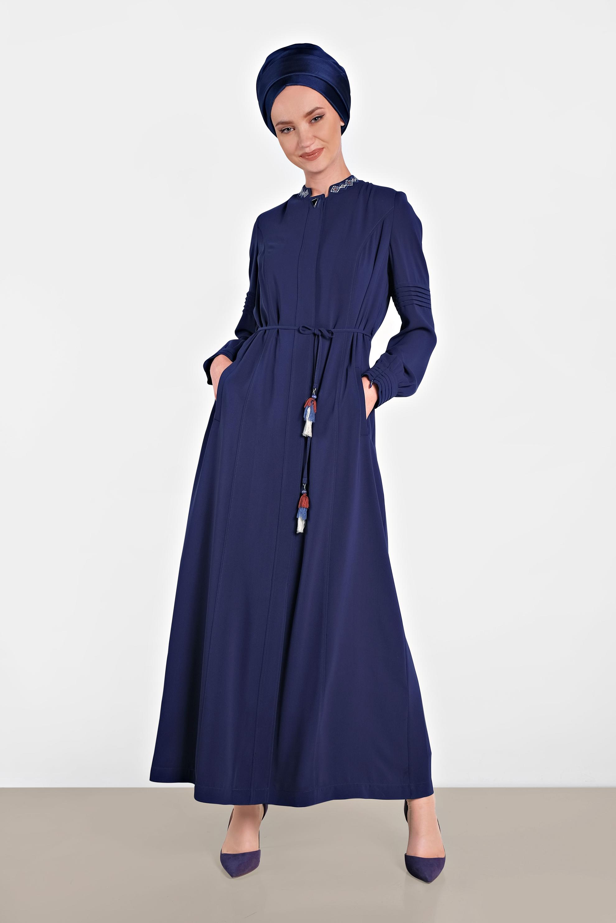 Tesettür giyim LACİVERT GİZLİ DÜĞMELİ CEPLİ PARDESÜ 1467