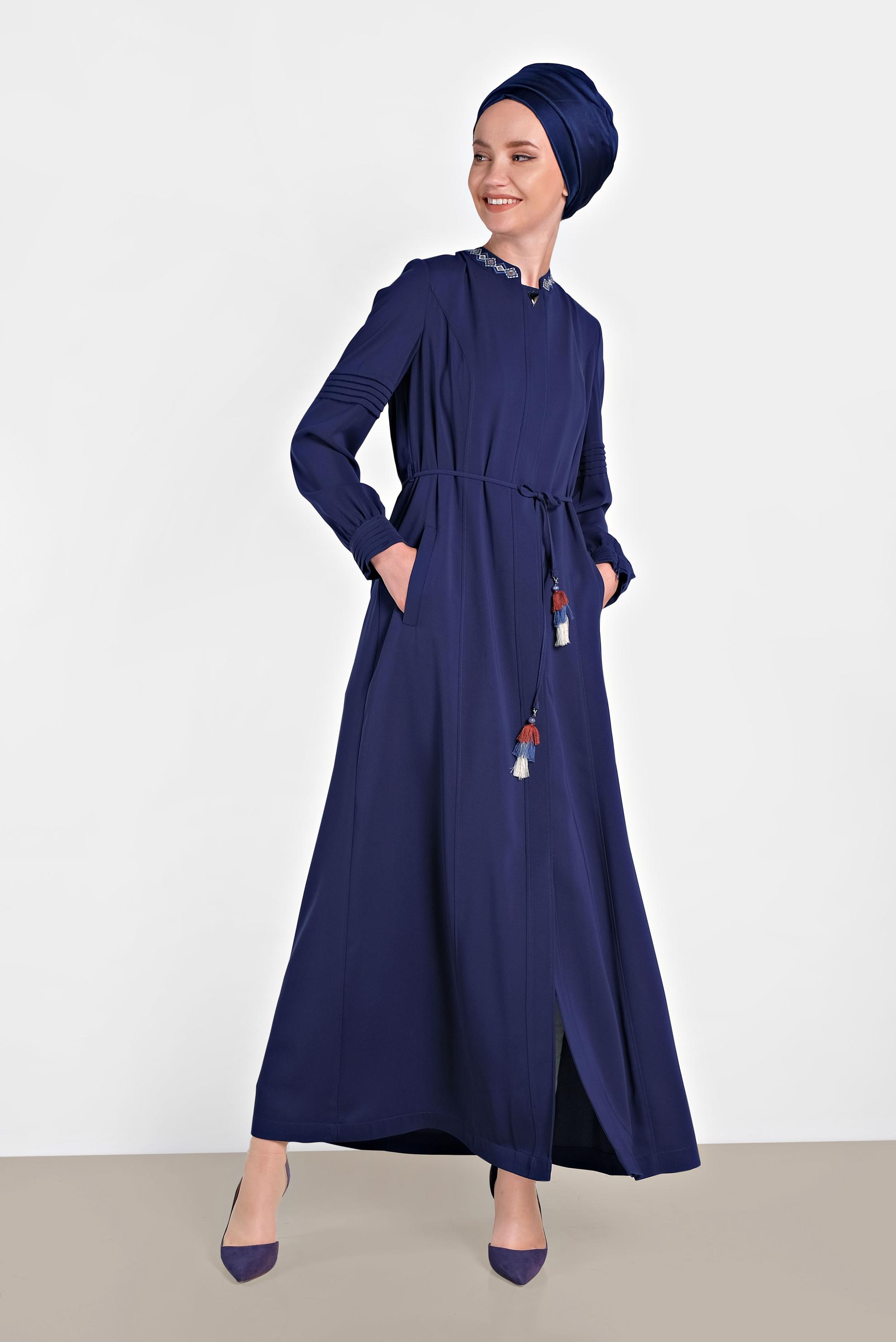 Tesettür giyim LACİVERT GİZLİ DÜĞMELİ CEPLİ PARDESÜ 1467