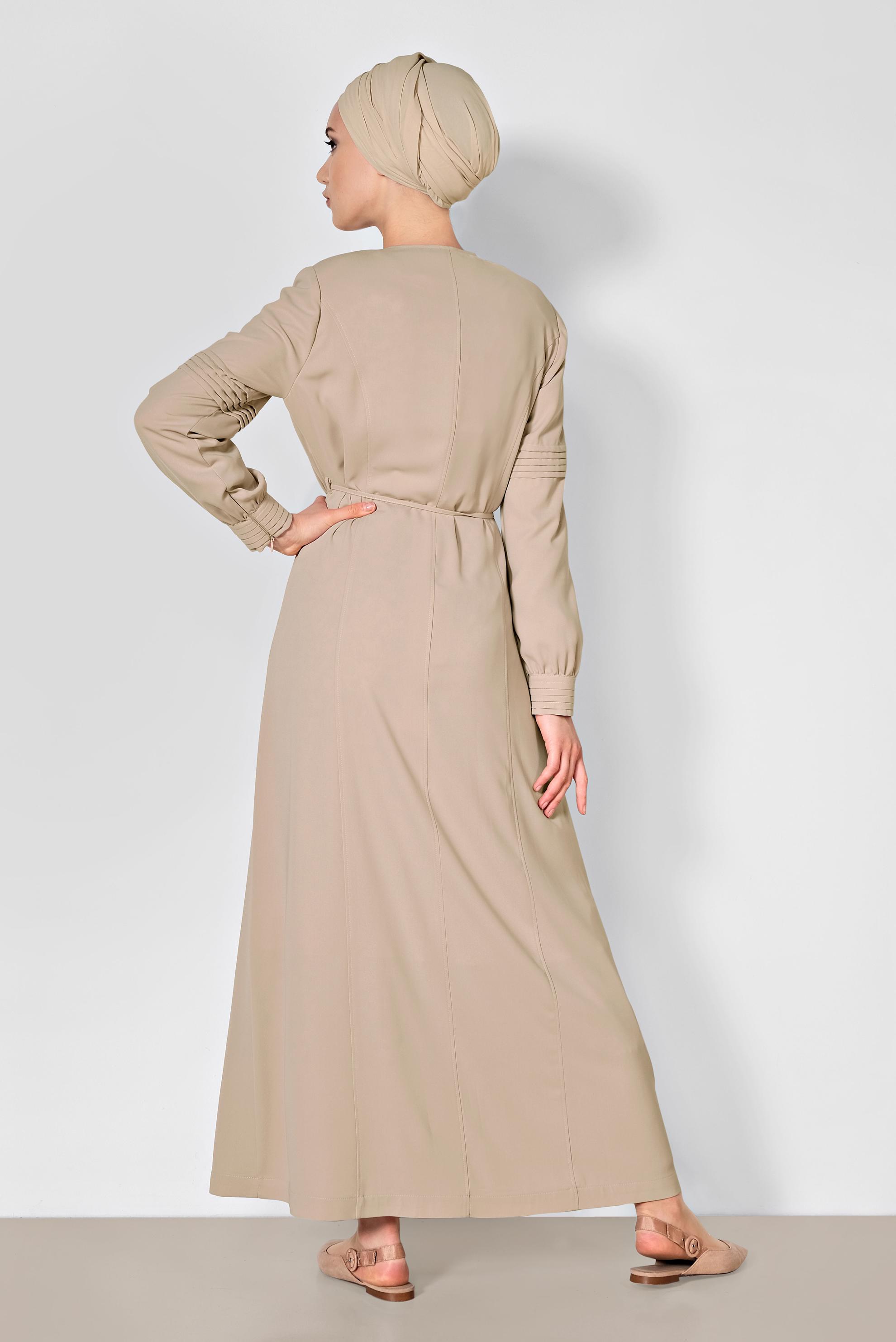 Tesettür giyim KAHVE GİZLİ DÜĞMELİ CEPLİ PARDESÜ 1467