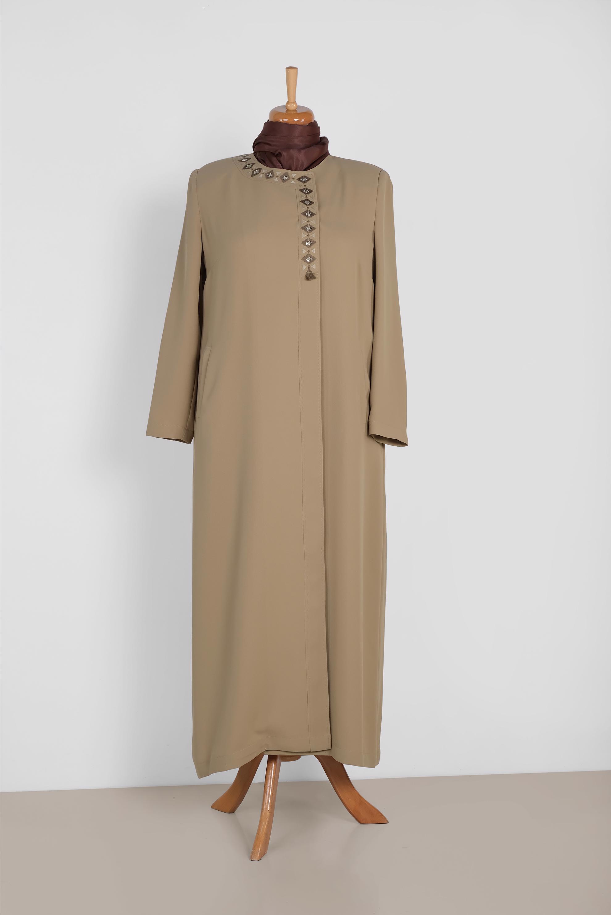 Tesettür giyim KAHVE NAKIŞ DETAYLI PARDESÜ 1469