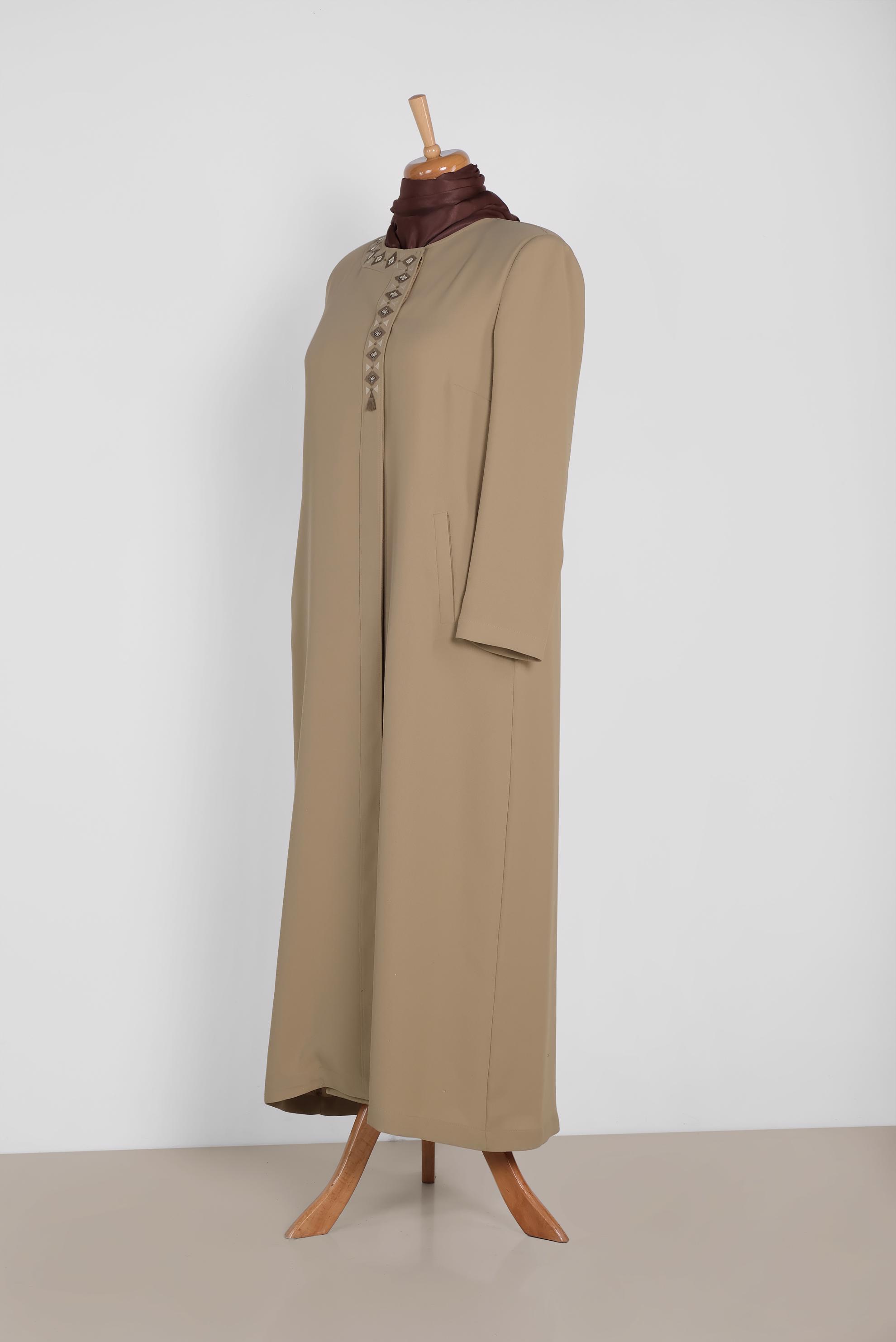 Tesettür giyim KAHVE NAKIŞ DETAYLI PARDESÜ 1469