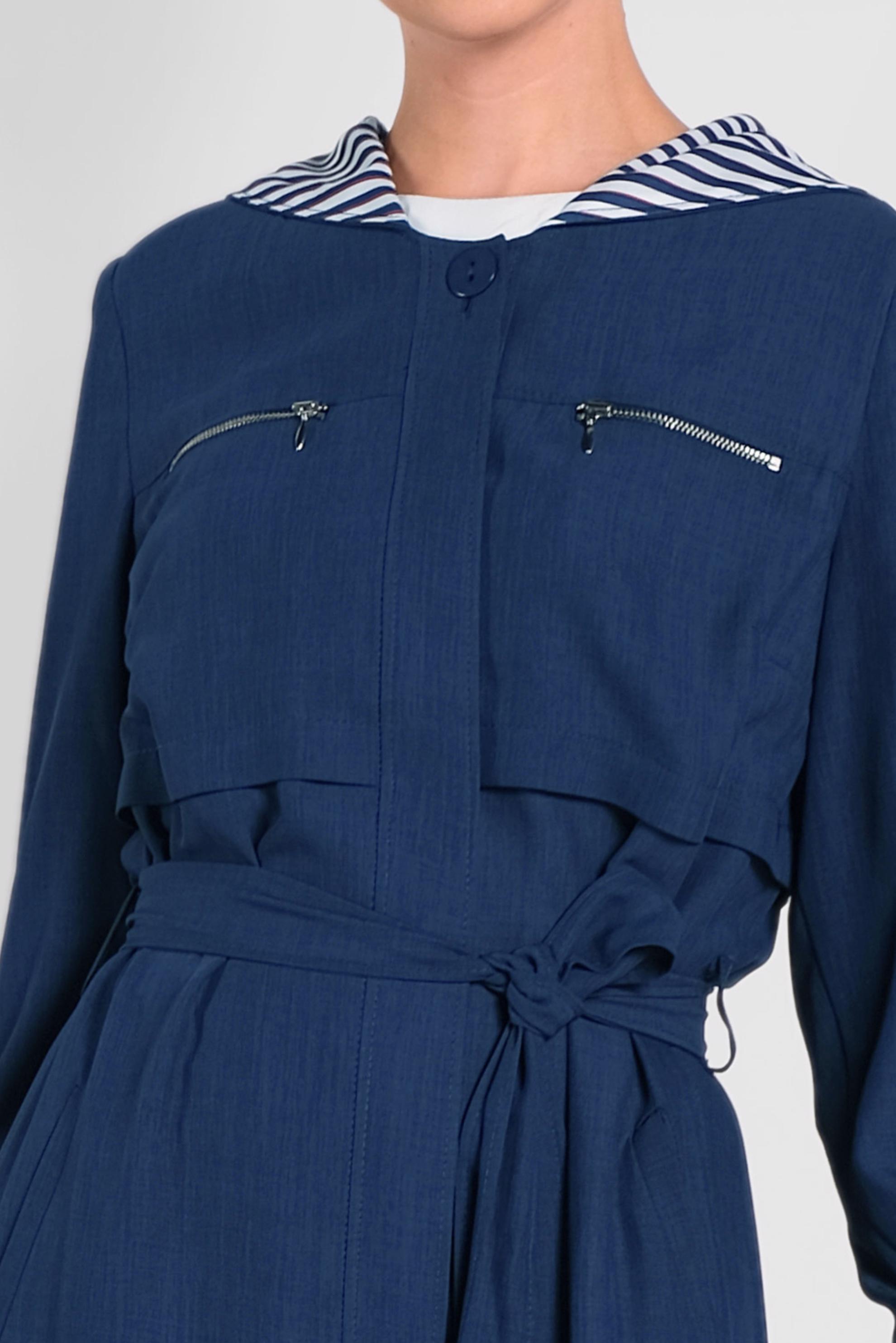 Hijab clothing NAVY BLUE Belted Hooded Overcoat 1470