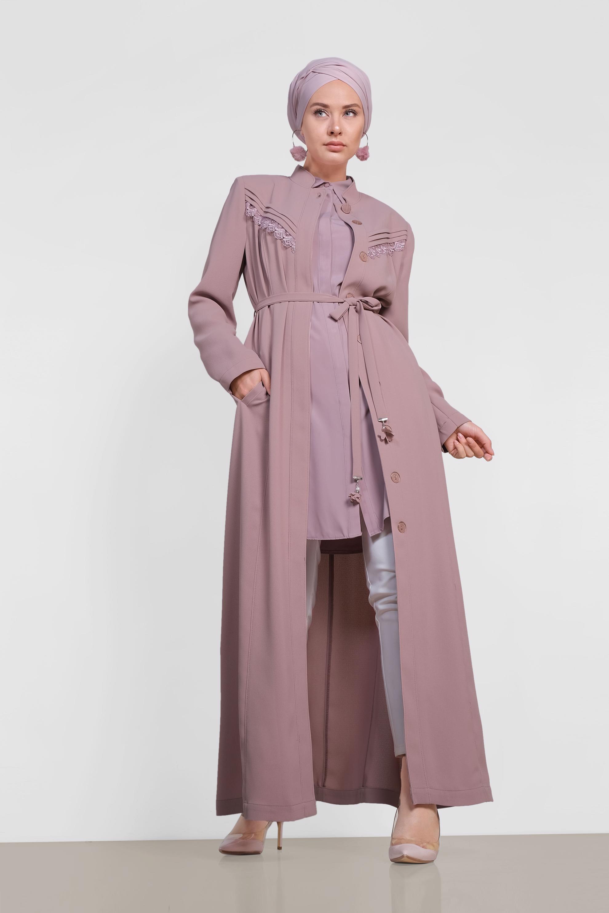 Hijab clothing POWDER Guipure Detail Hidden Button Overcoat 1471 