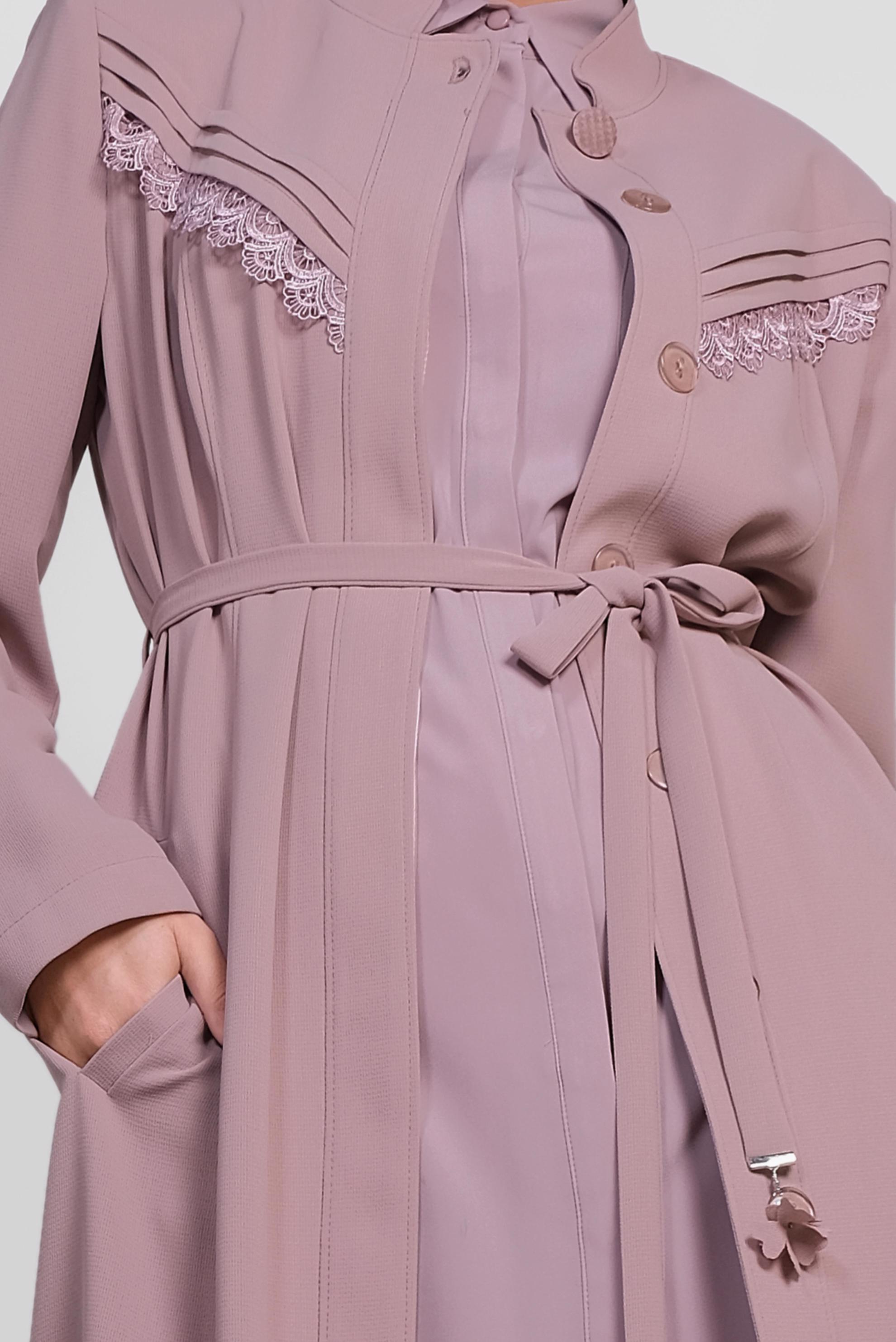 Hijab clothing POWDER Guipure Detail Hidden Button Overcoat 1471 