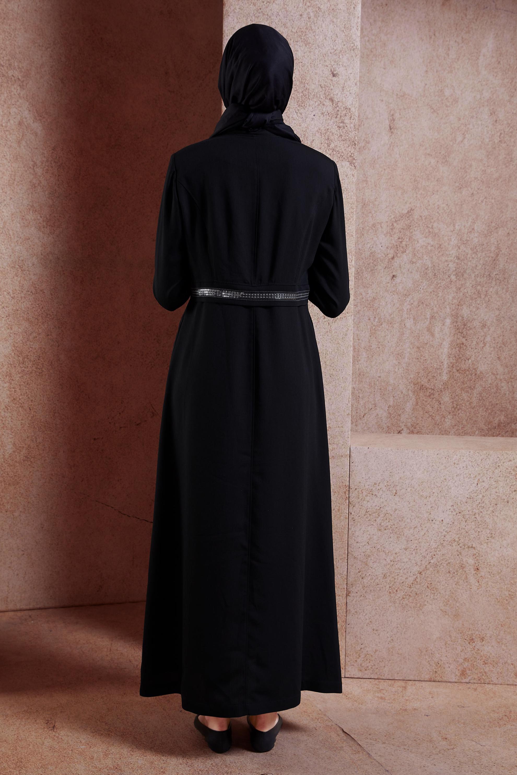 Tesettür giyim SİYAH FERMUARLI PARDESÜ 1474