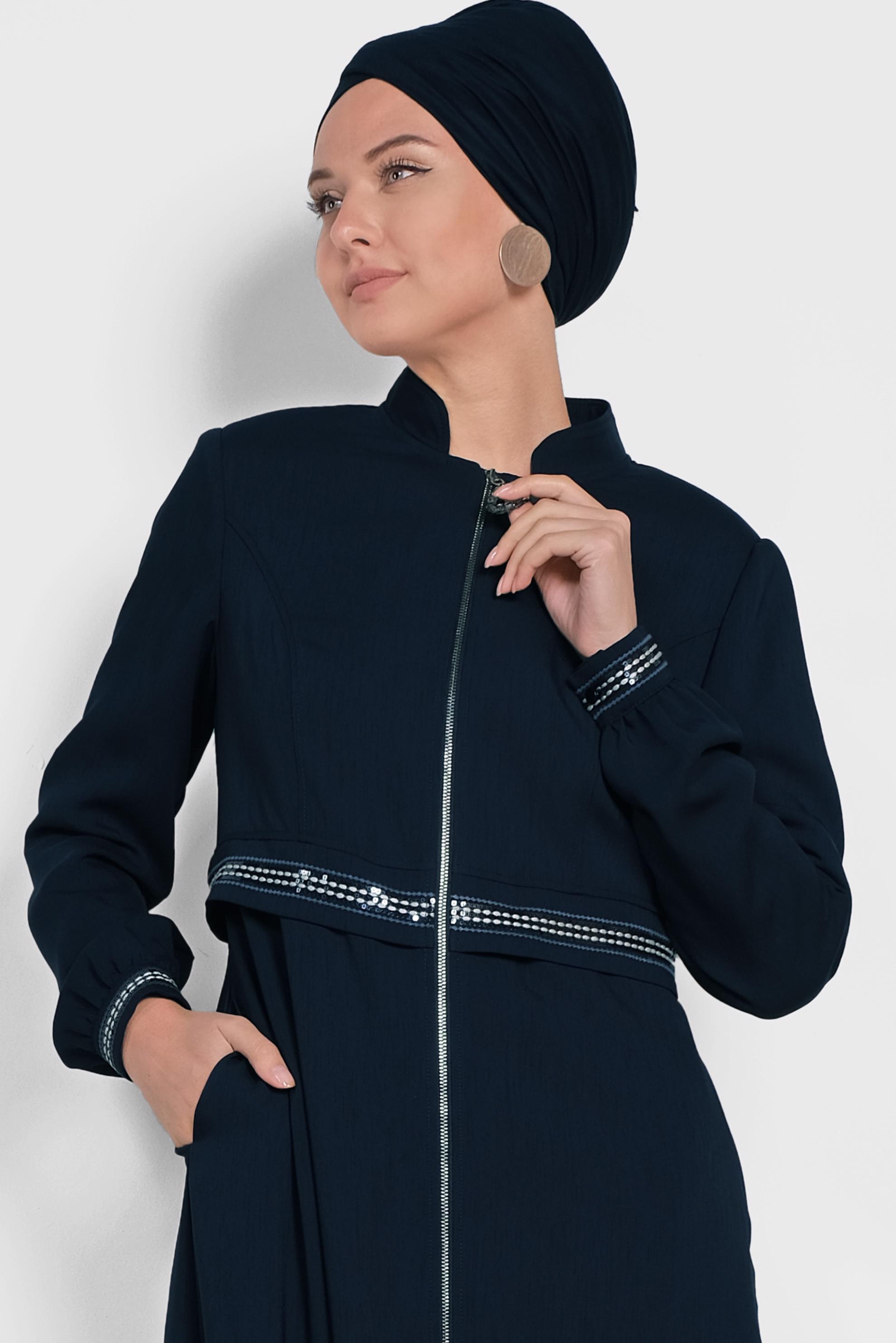 Hijab clothing NAVY BLUE ZIPPERED TOPCOAT 1474