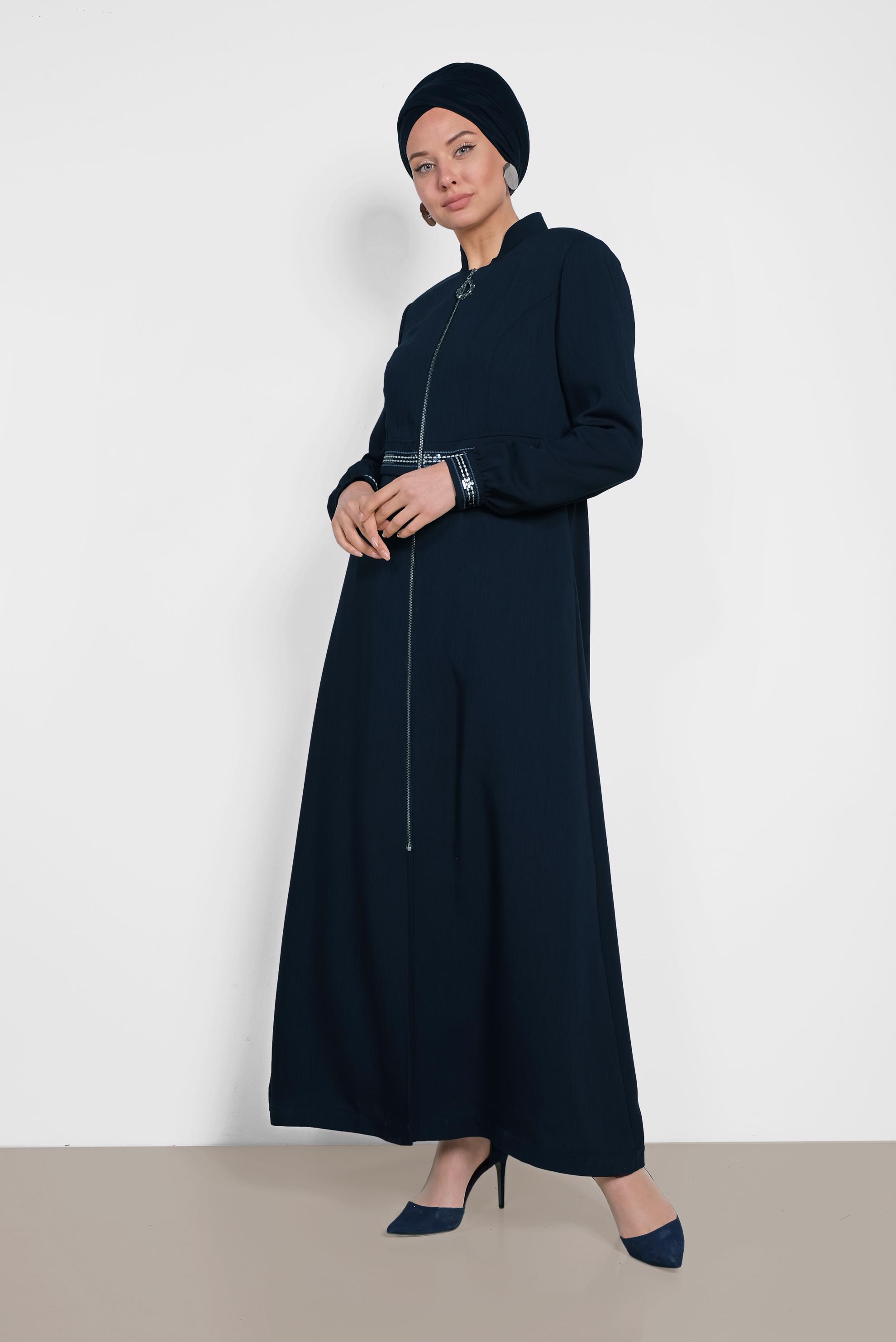 Hijab clothing NAVY BLUE ZIPPERED TOPCOAT 1474