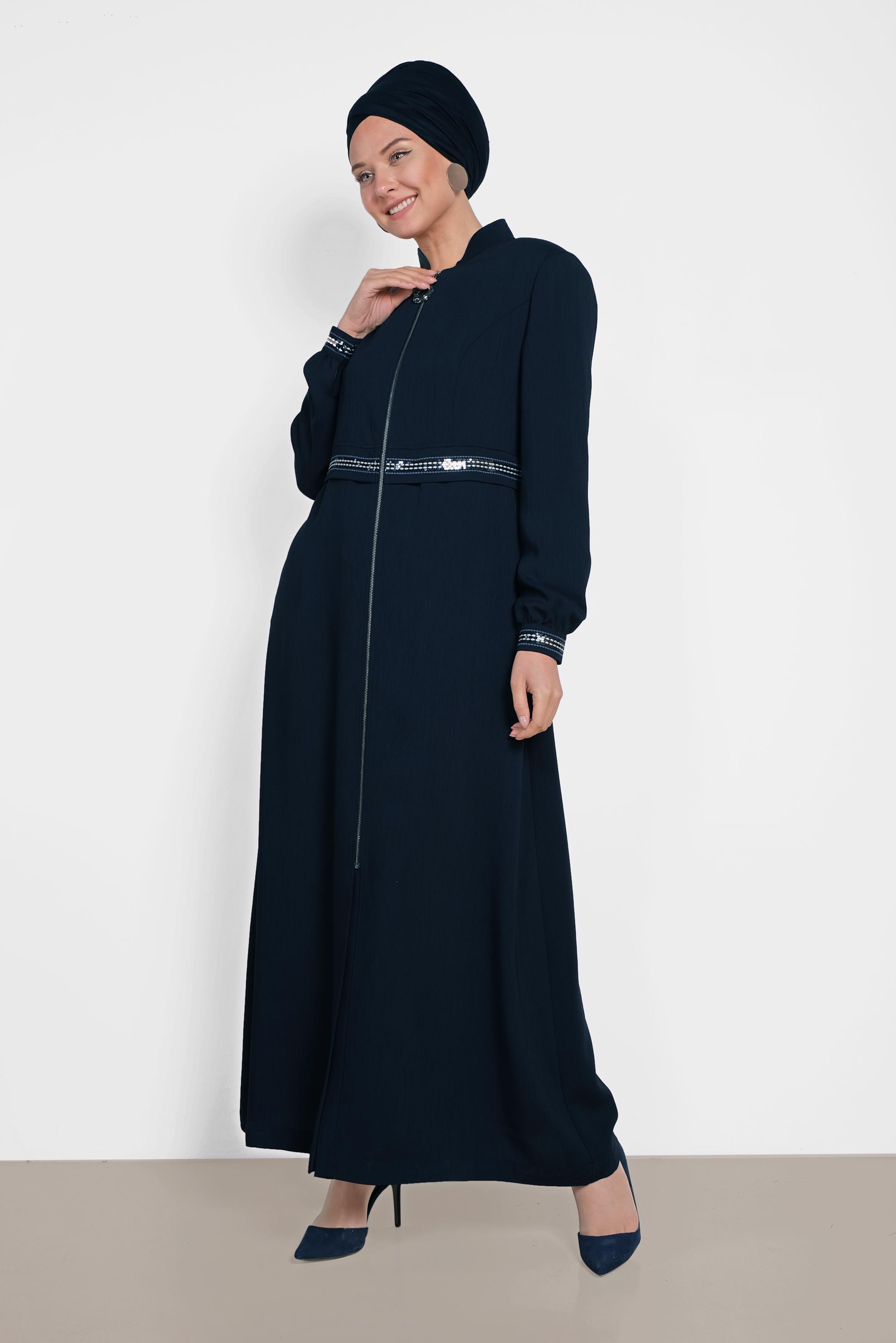 Hijab clothing NAVY BLUE ZIPPERED TOPCOAT 1474