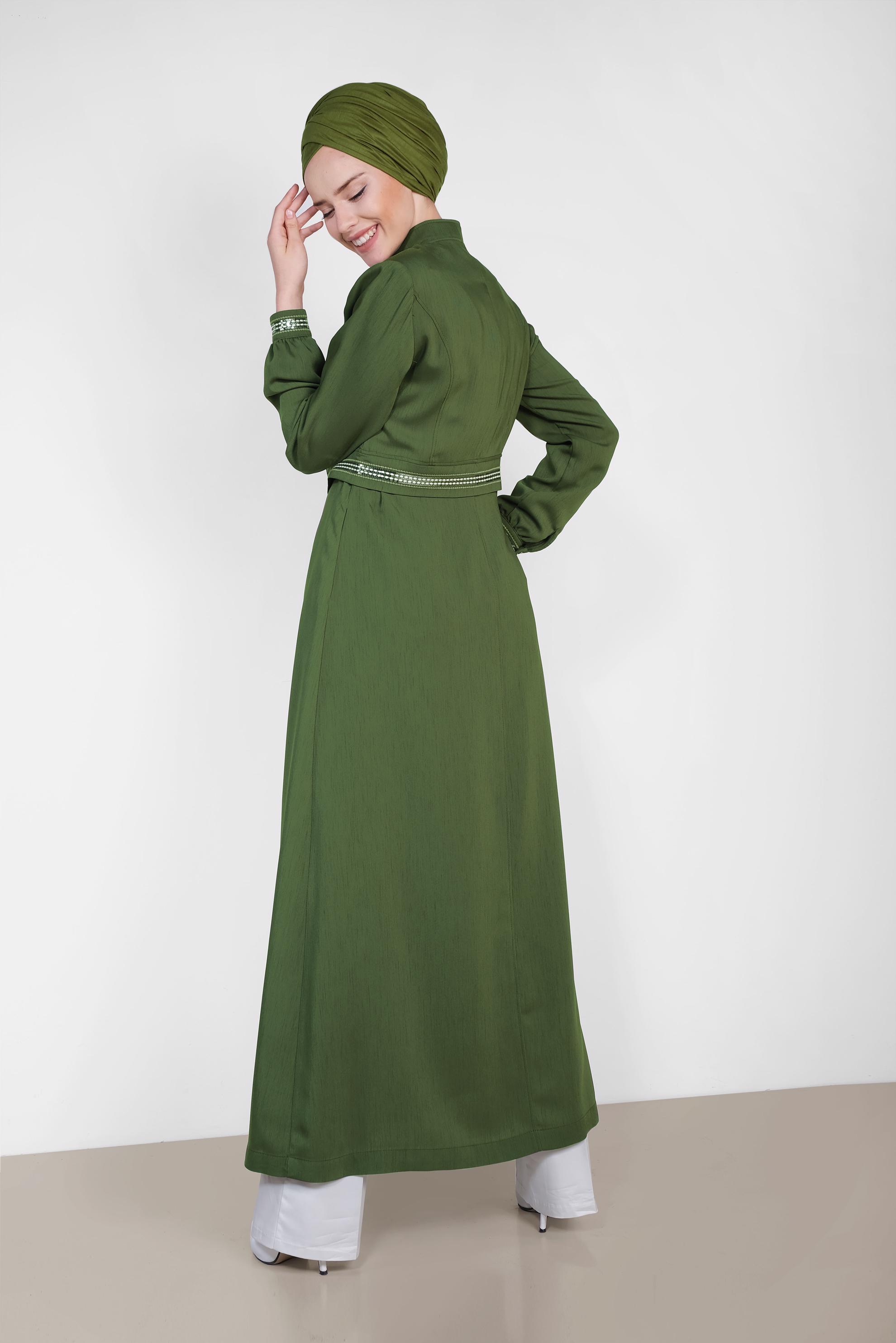 Tesettür giyim HAKİ FERMUARLI PARDESÜ 1474