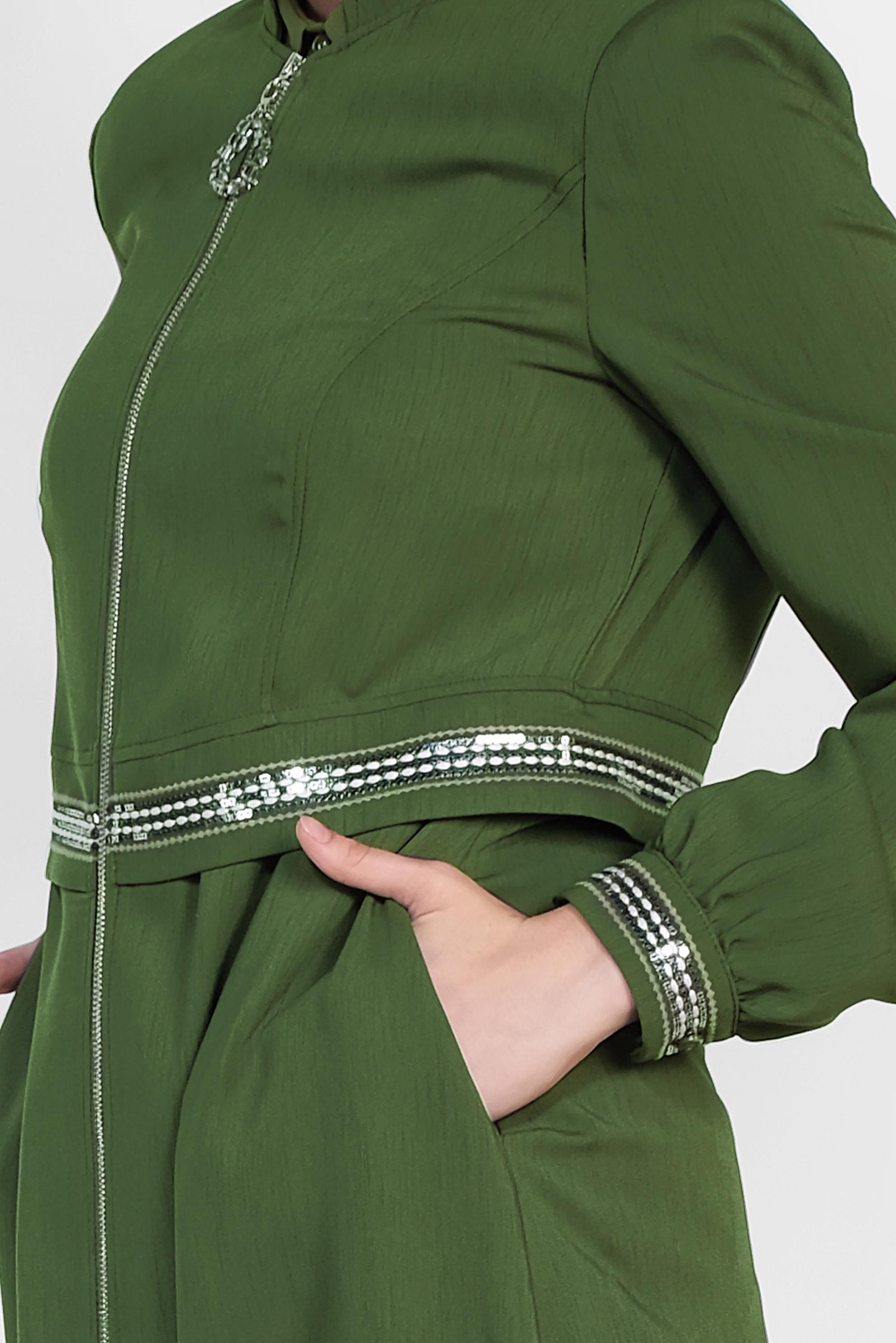 Tesettür giyim HAKİ FERMUARLI PARDESÜ 1474