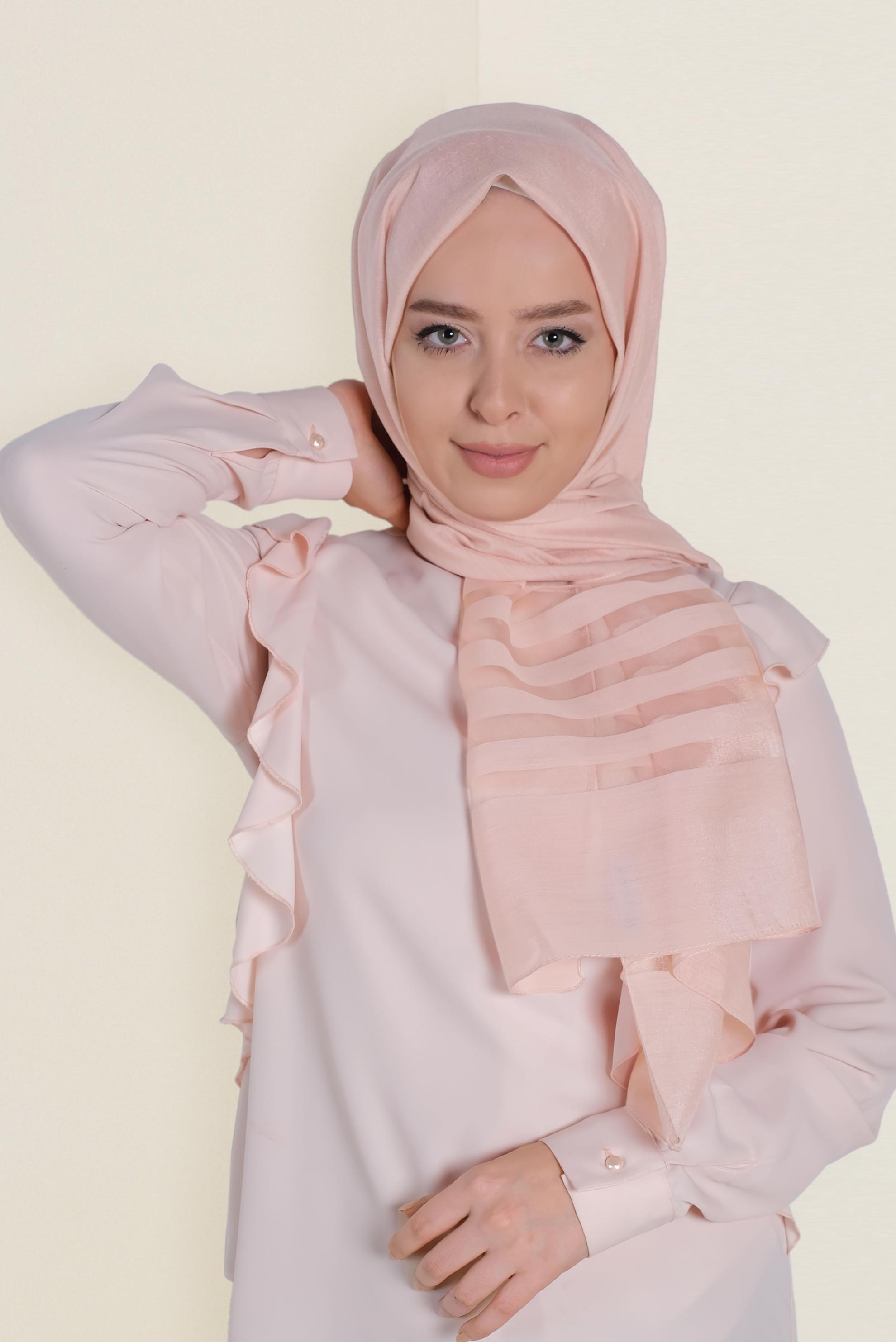 Vêtements hijab POUDRE 9950 ALVİNA TÜLLÜ ABİYE ŞAL