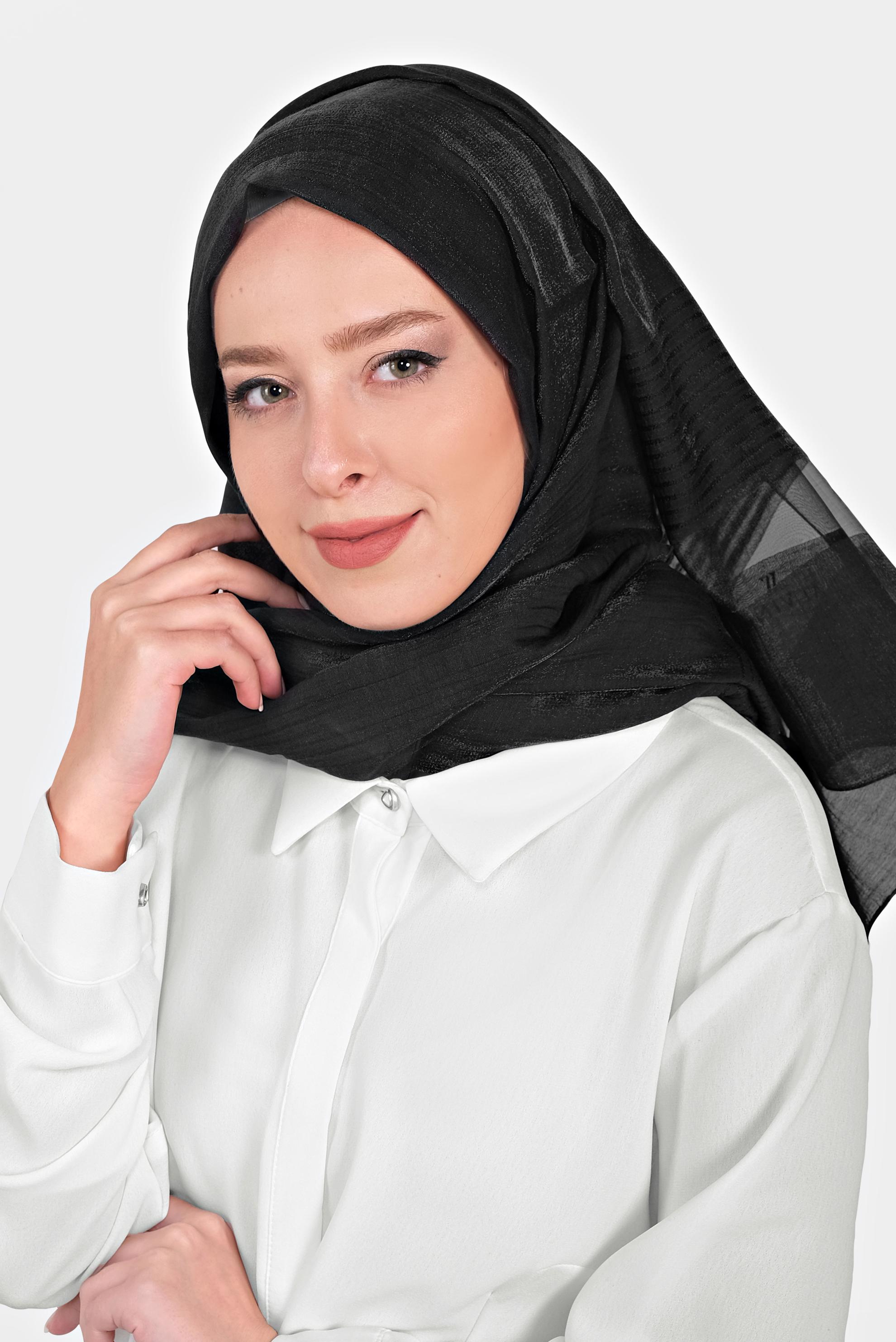 Vêtements hijab NOIR 9951 ALVİNA TÜL ŞERİTLİ ABİYE ŞAL