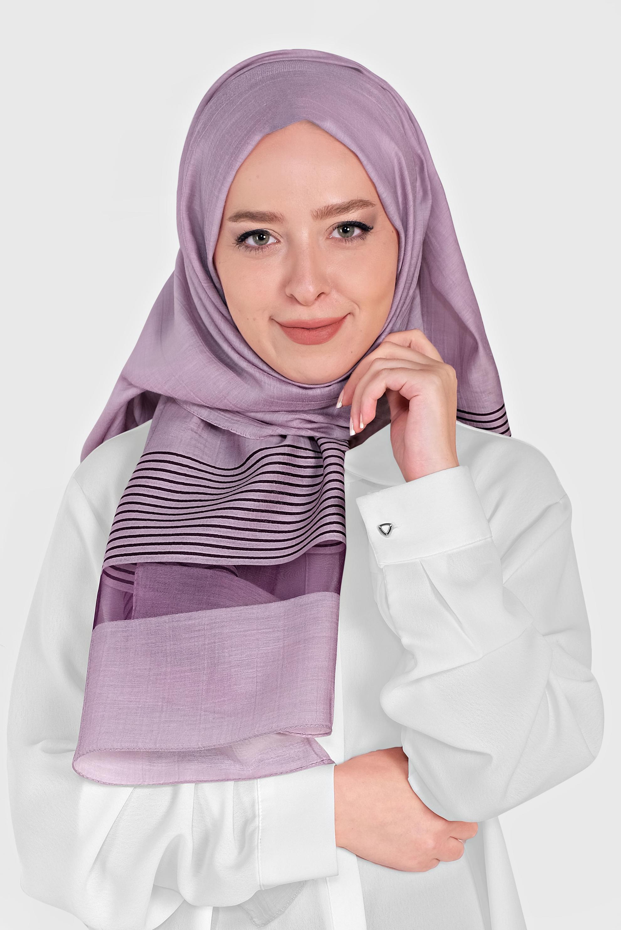 Vêtements hijab POURPRE 9951 ALVİNA TÜL ŞERİTLİ ABİYE ŞAL