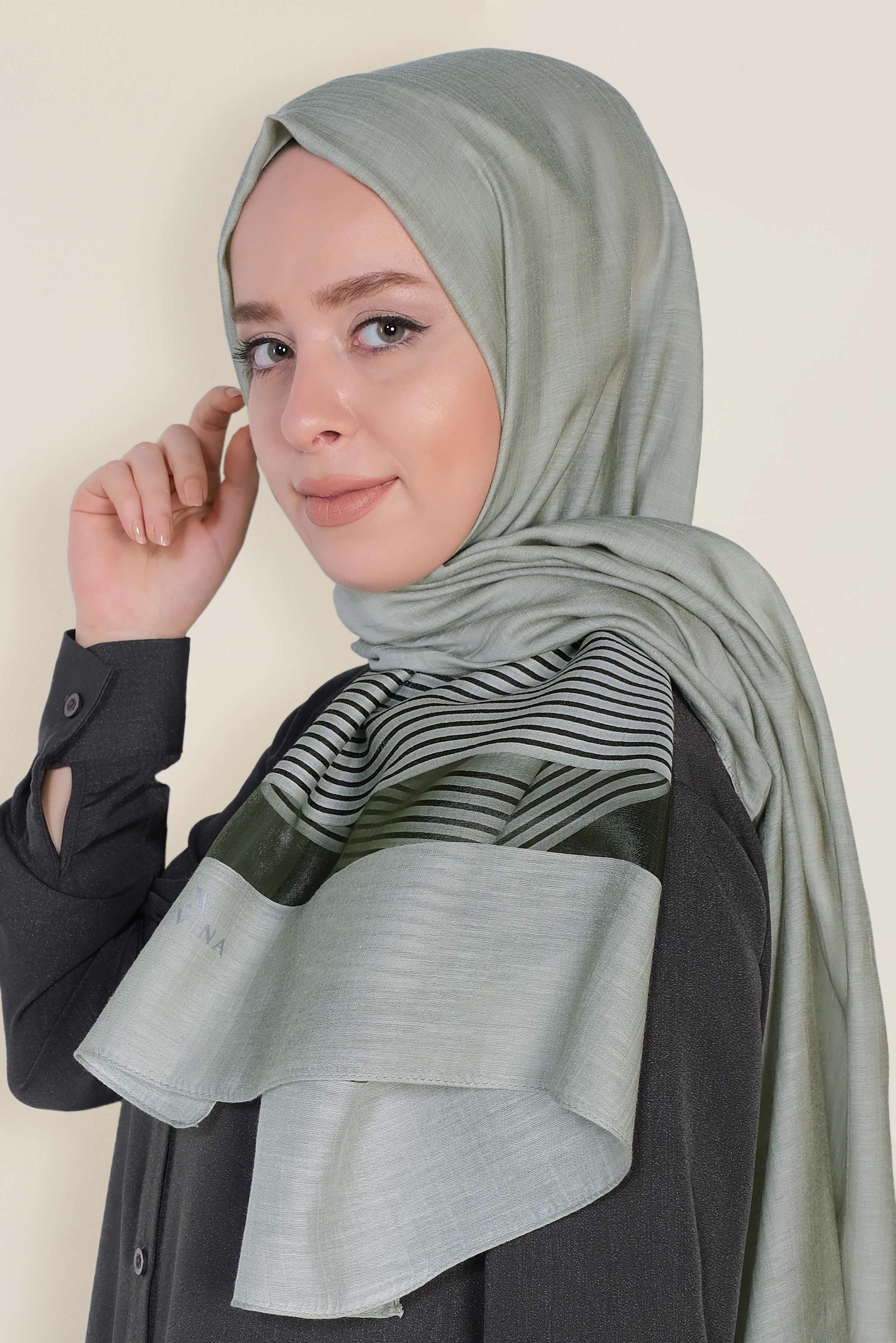 Vêtements hijab KAKI 9951 ALVİNA TÜL ŞERİTLİ ABİYE ŞAL