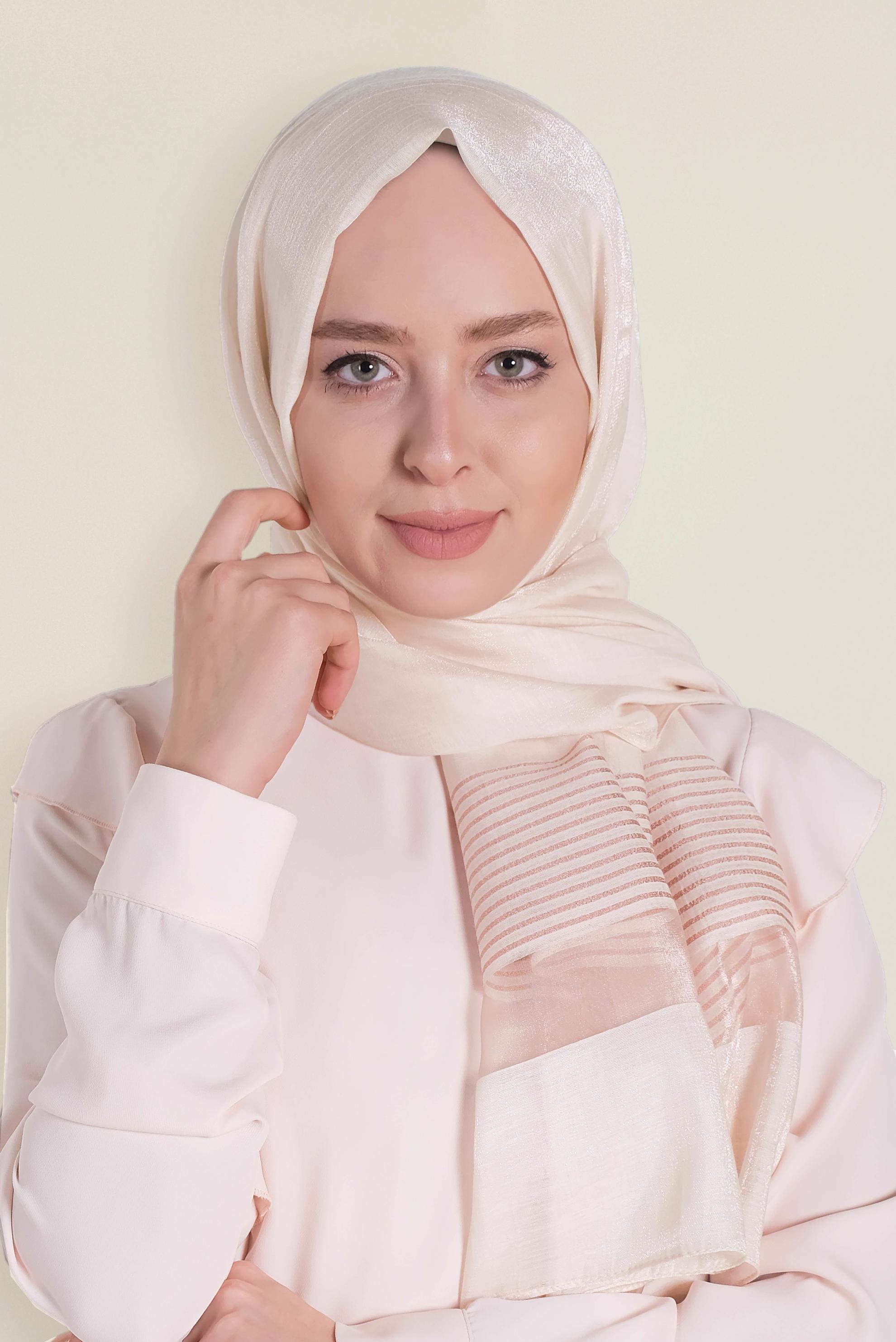 Vêtements hijab POUDRE 9951 ALVİNA TÜL ŞERİTLİ ABİYE ŞAL