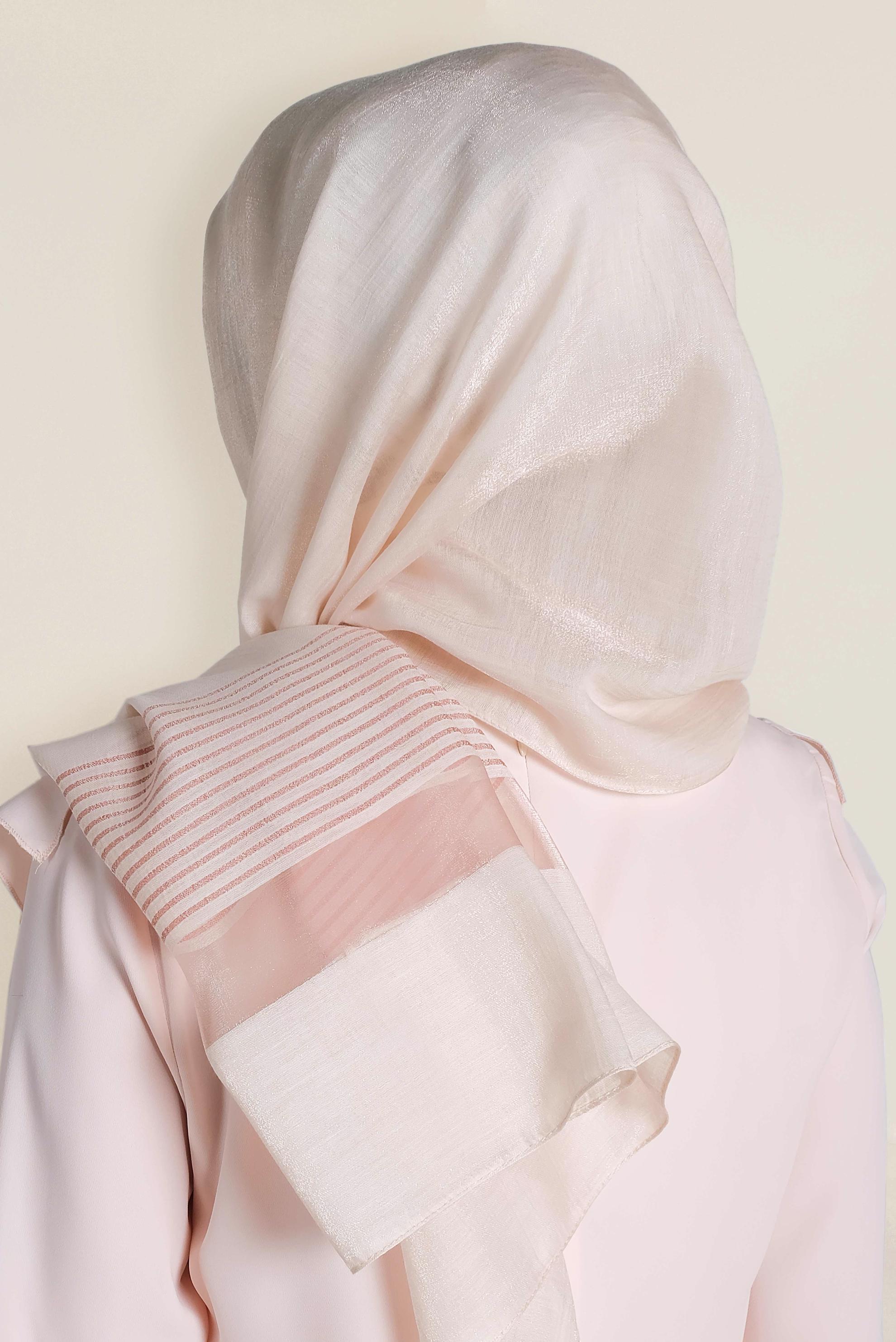 Vêtements hijab POUDRE 9951 ALVİNA TÜL ŞERİTLİ ABİYE ŞAL