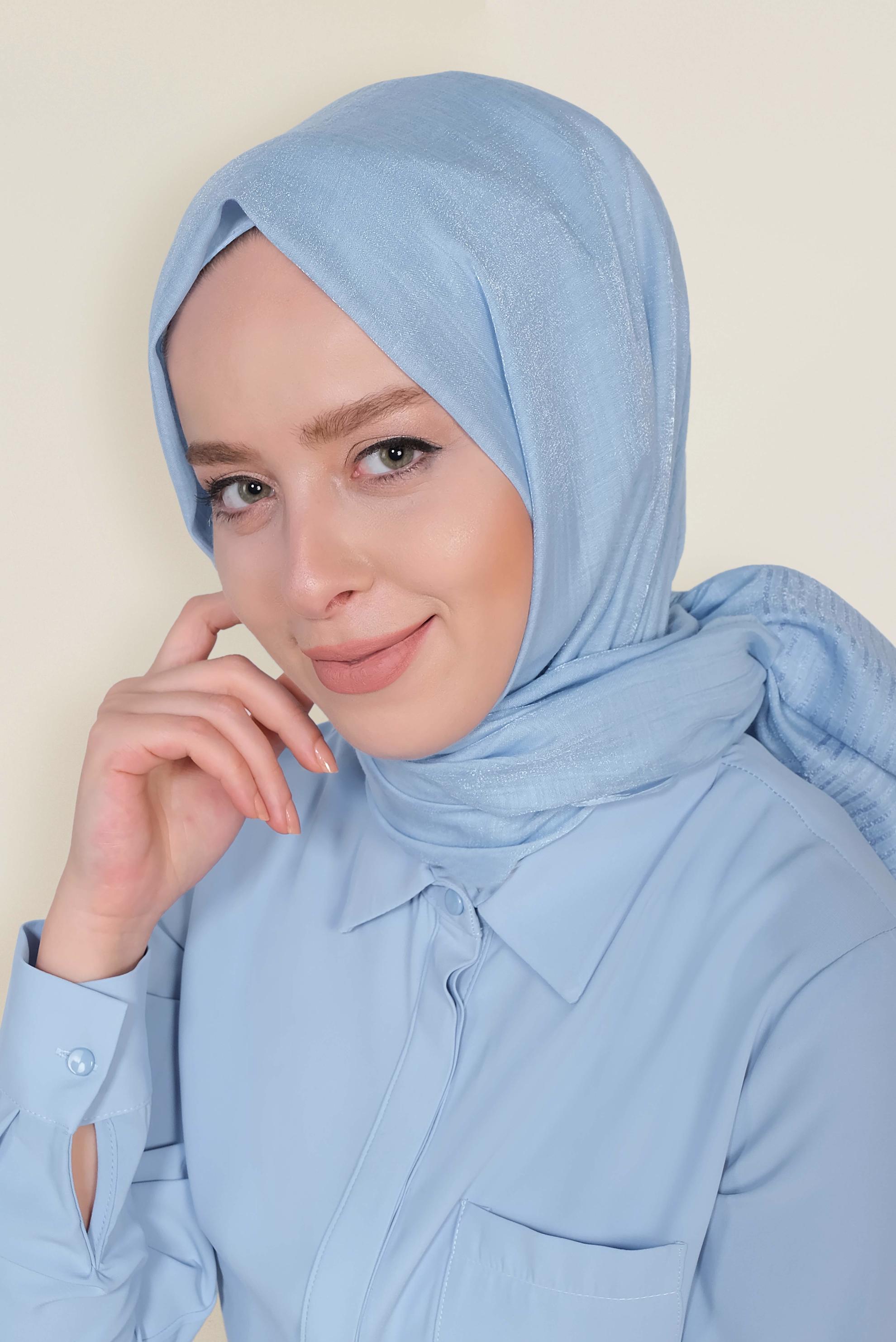 Hijab clothing BLUE 9951 ALVİNA TÜL ŞERİTLİ ABİYE ŞAL