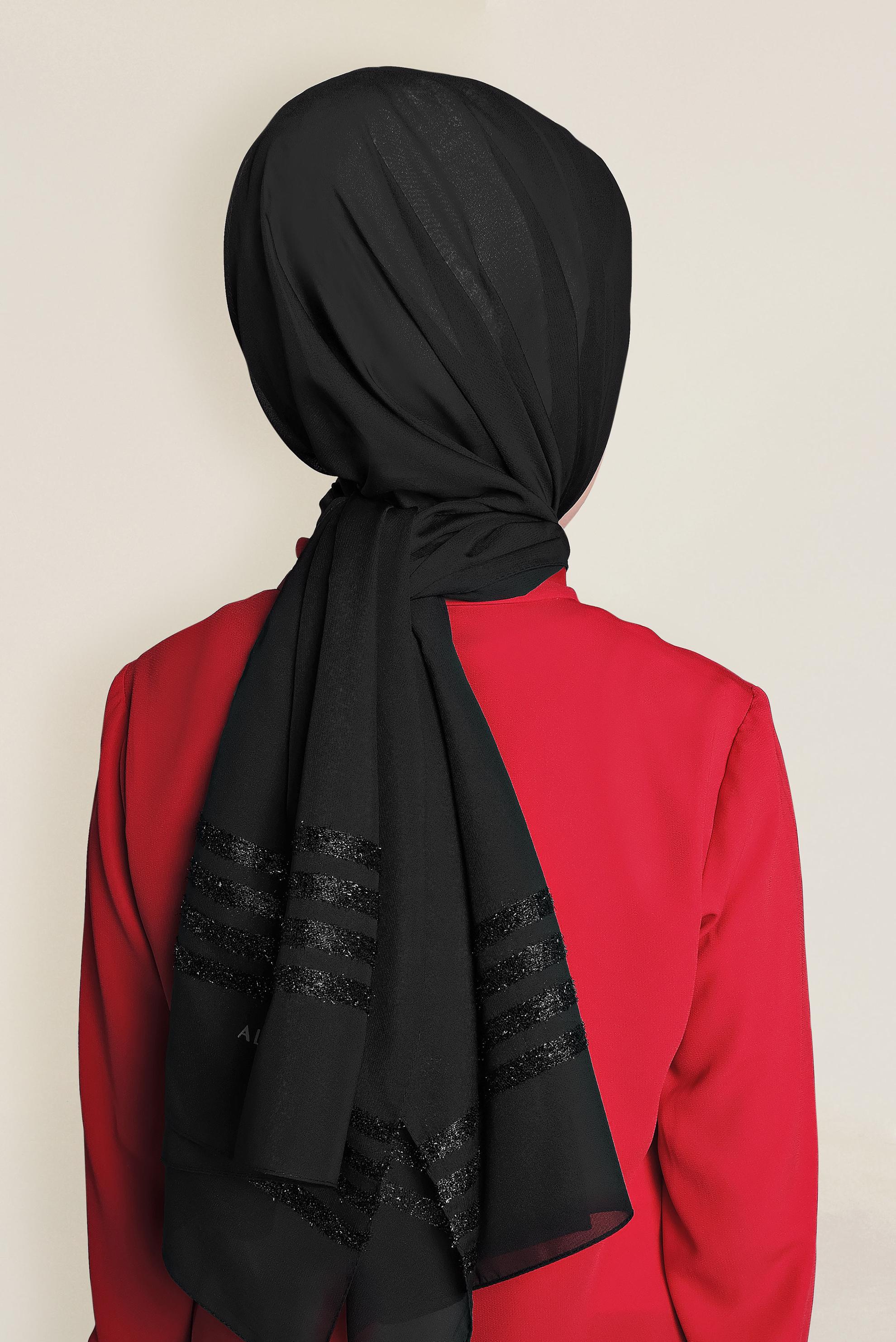 Tesettür giyim SİYAH 9955 ALVİNA SİM ŞERİT ŞAL