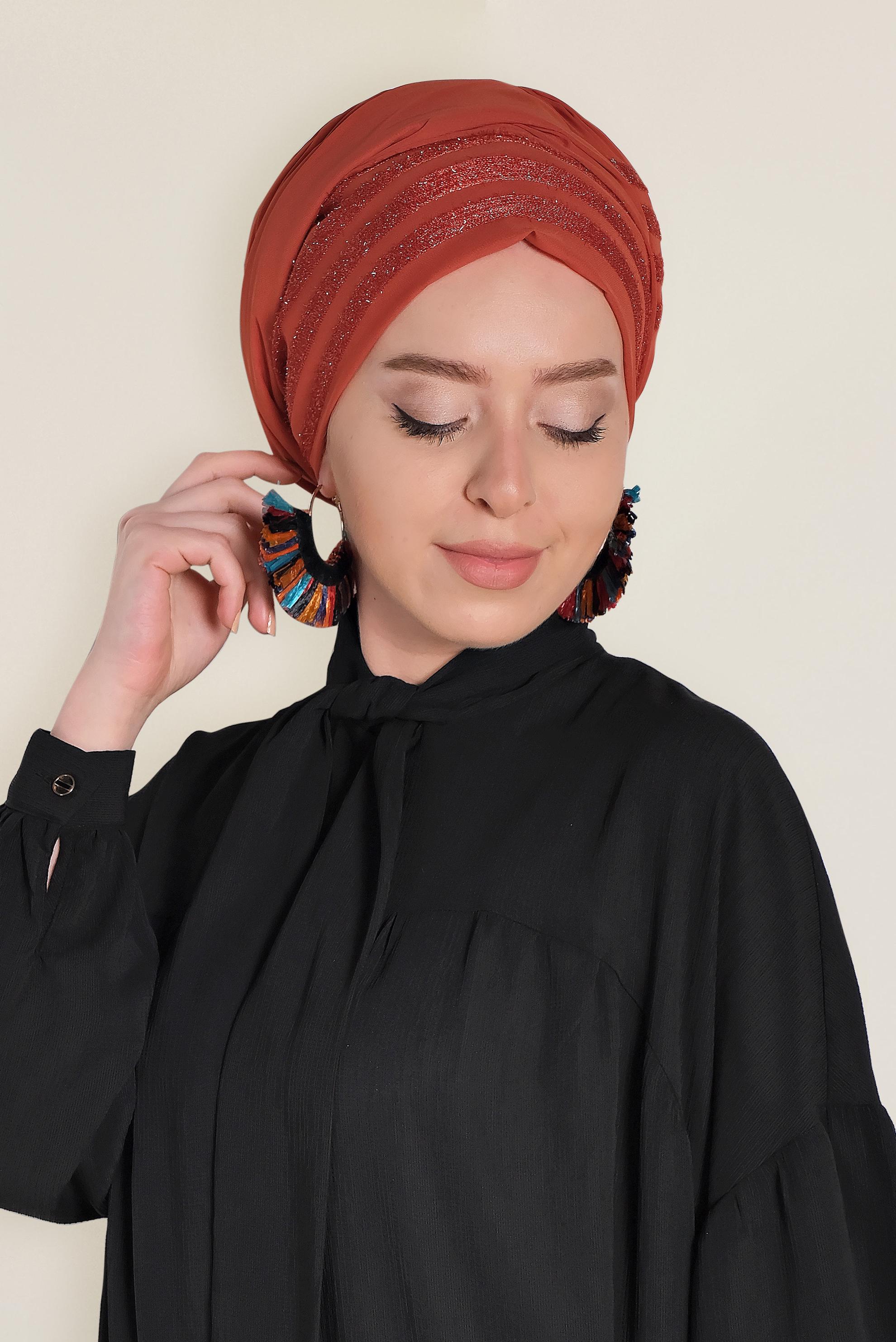 Tesettür giyim TURUNCU 9955 ALVİNA SİM ŞERİT ŞAL