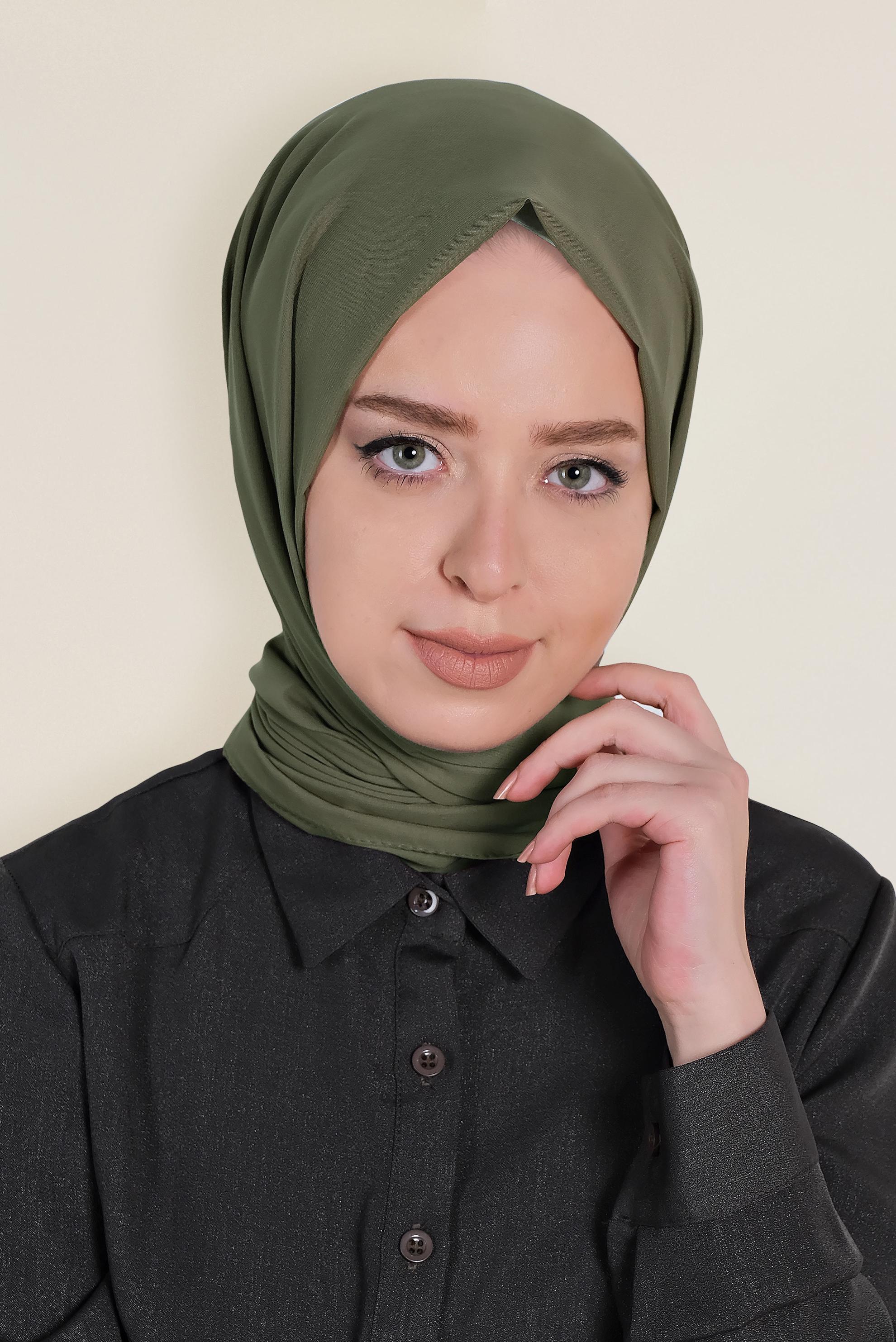 Tesettür giyim HAKİ 9955 ALVİNA SİM ŞERİT ŞAL