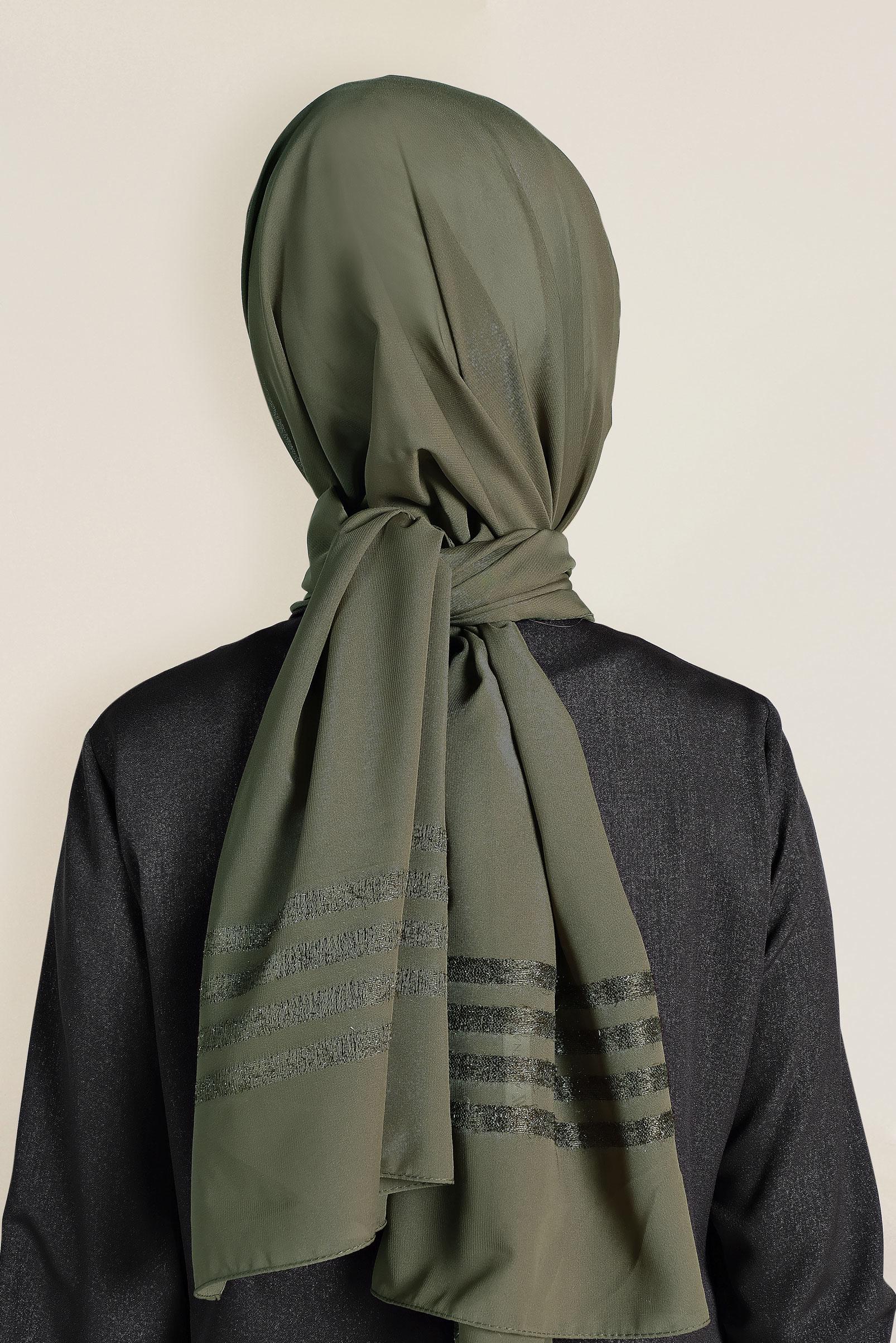 Tesettür giyim HAKİ 9955 ALVİNA SİM ŞERİT ŞAL