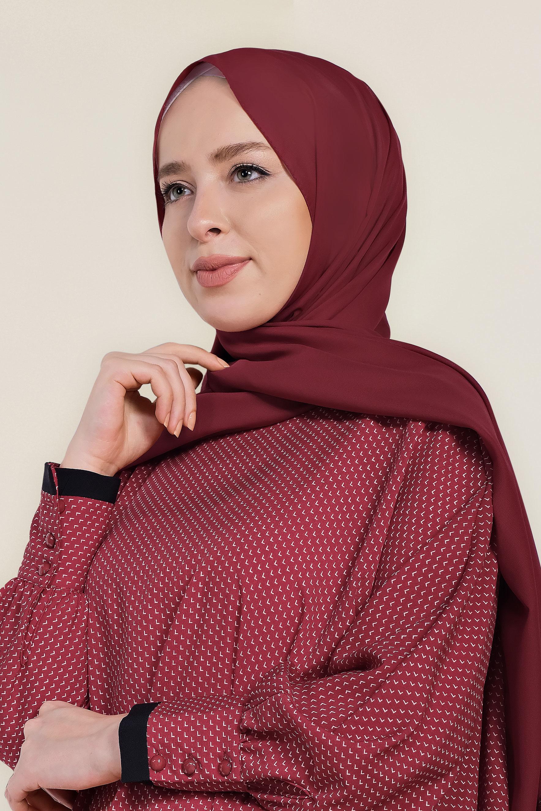 Tesettür giyim BORDO 9955 ALVİNA SİM ŞERİT ŞAL