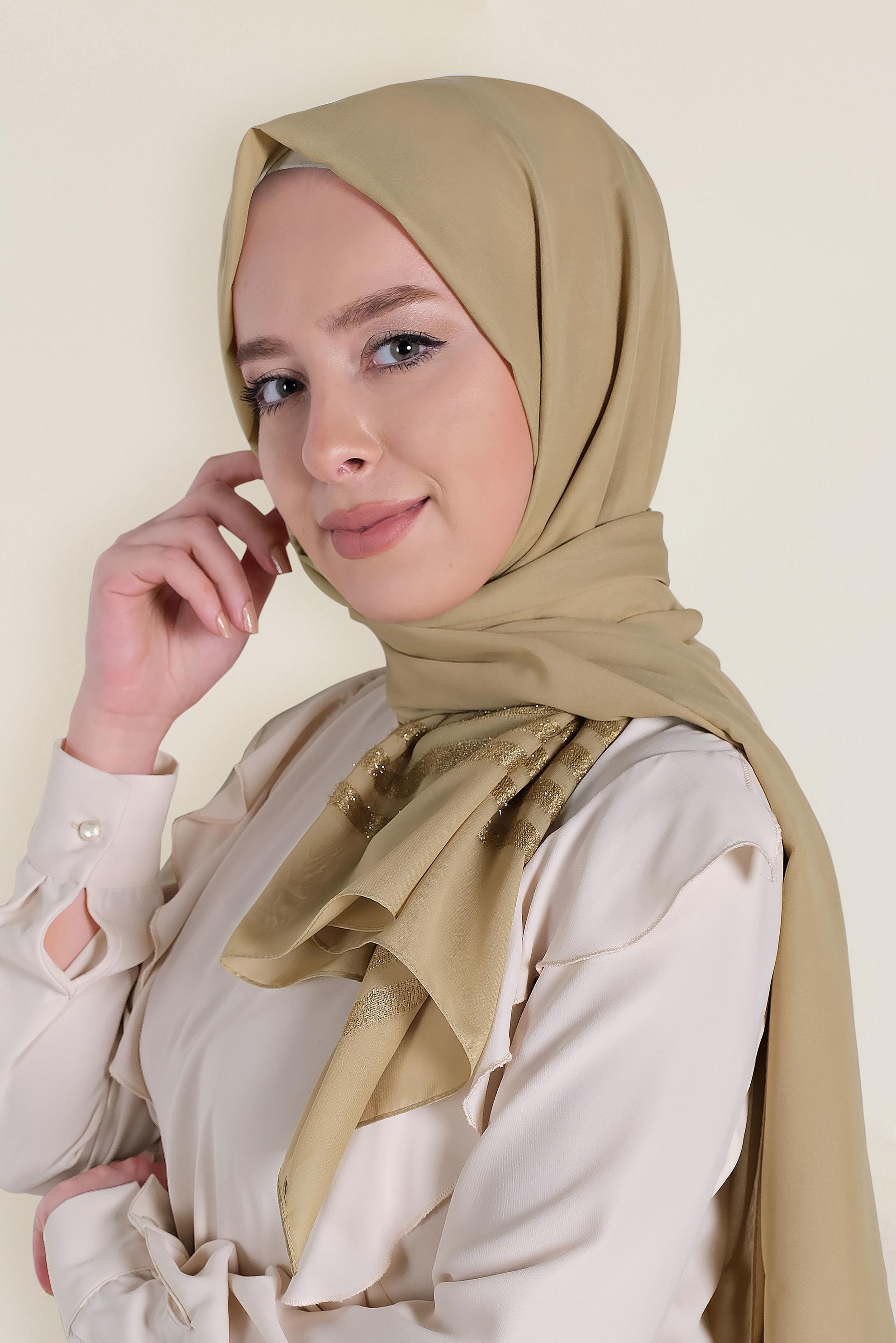 Tesettür giyim ALTIN 9955 ALVİNA SİM ŞERİT ŞAL