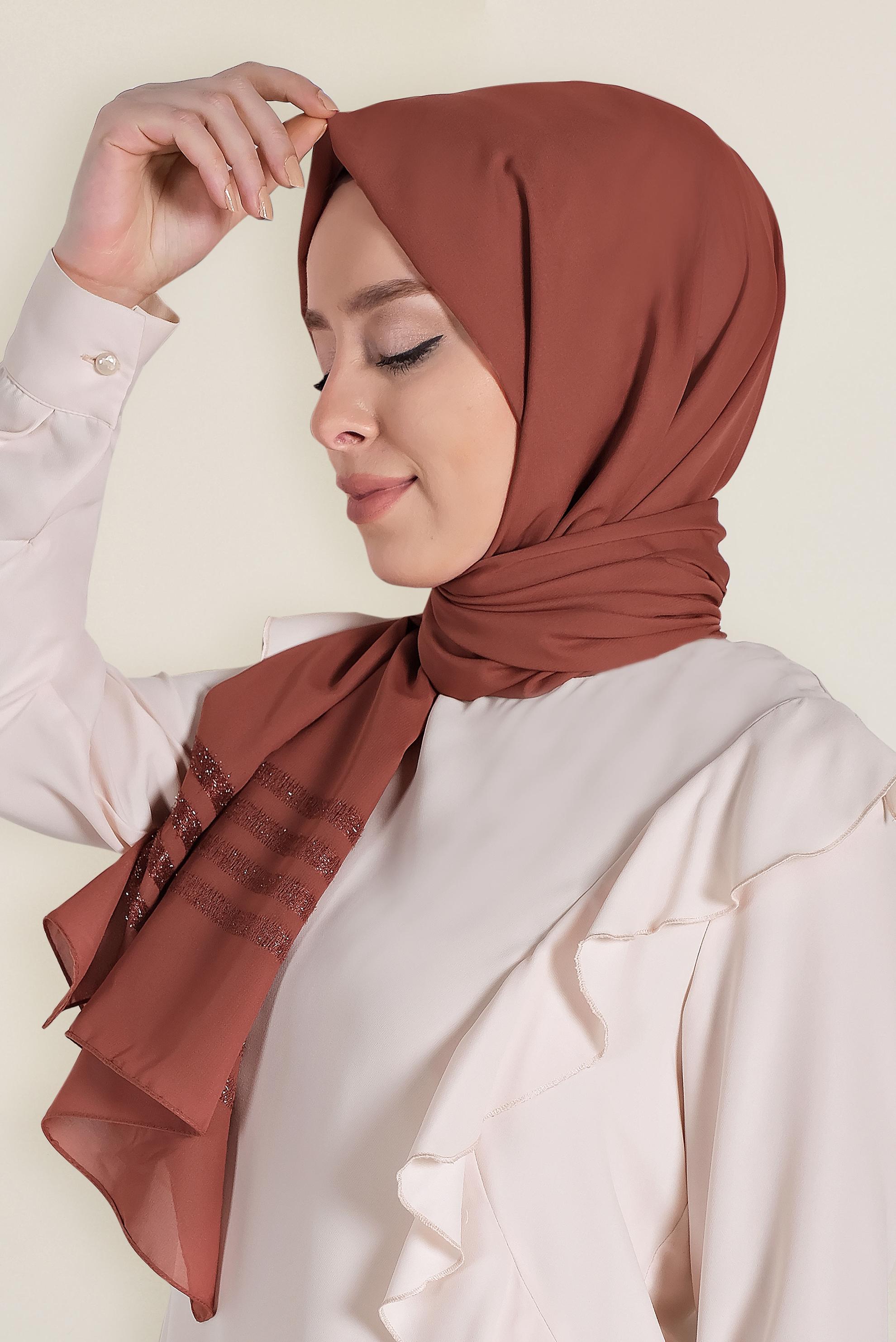 Tesettür giyim TURUNCU 9955 ALVİNA SİM ŞERİT ŞAL